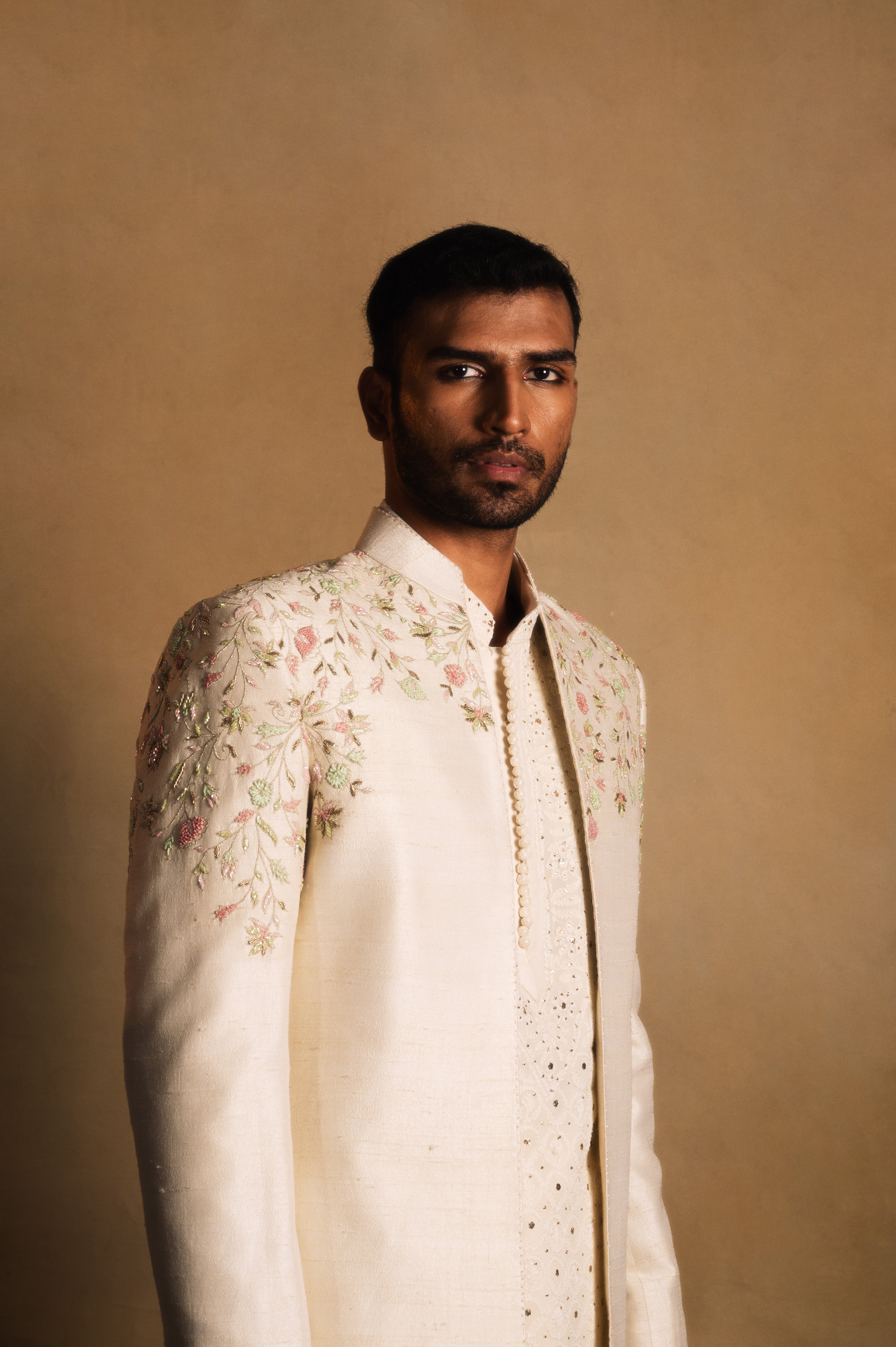 Floral Indowestern in Cream