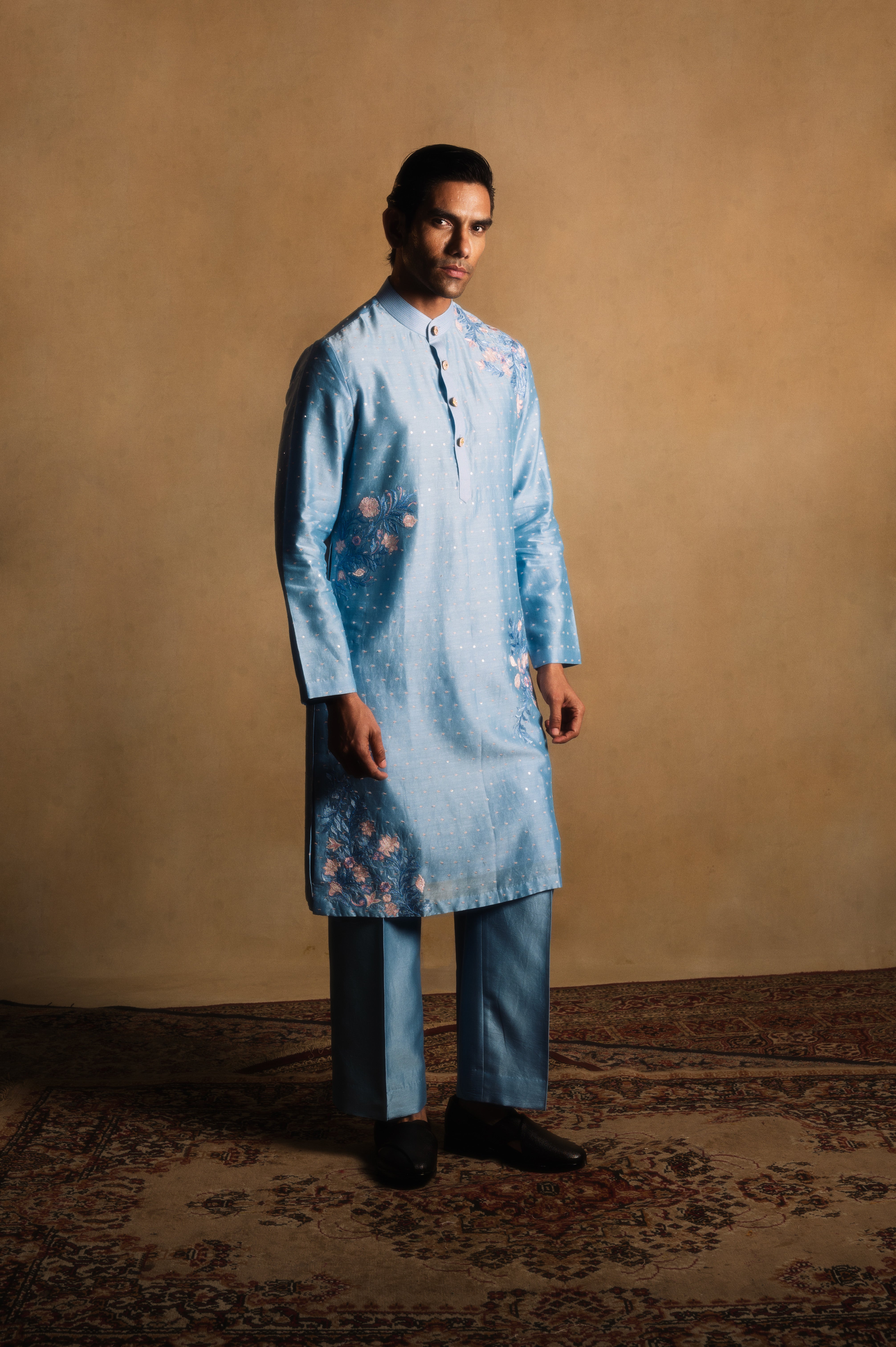 Chanderi Silk Kurta in Powder Blue