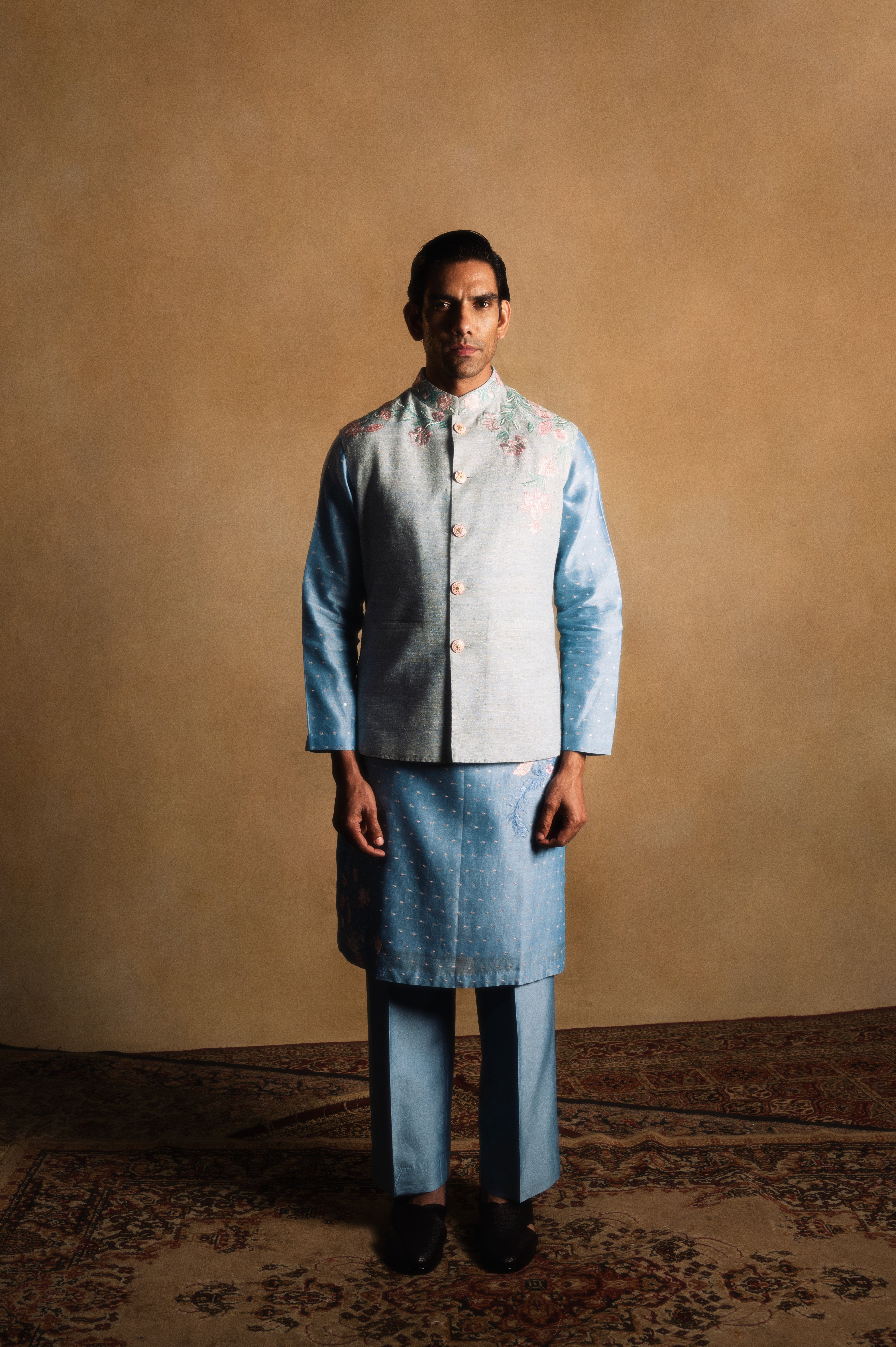 Floral Sadri in Powder Blue