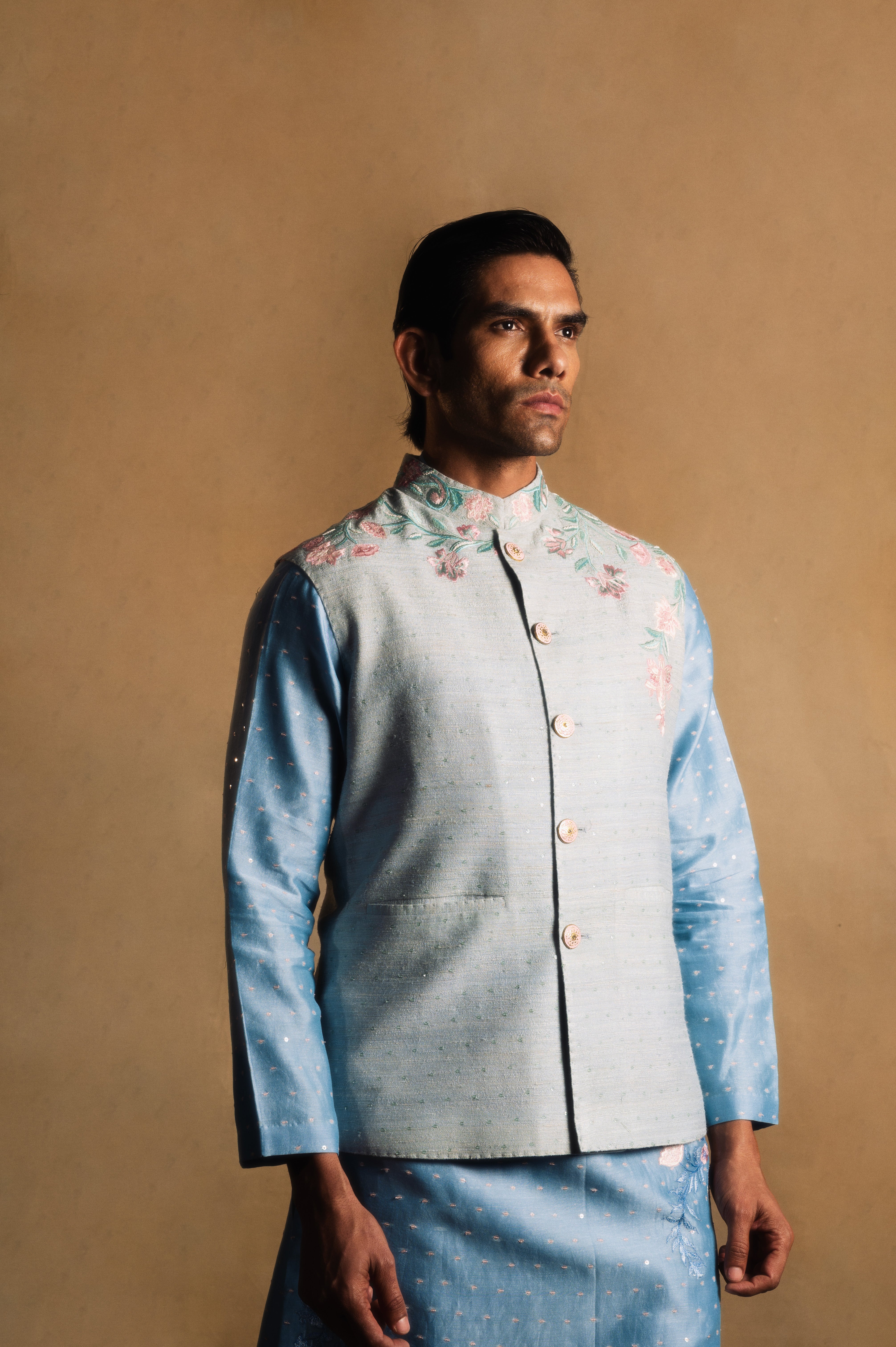 Floral Sadri in Powder Blue