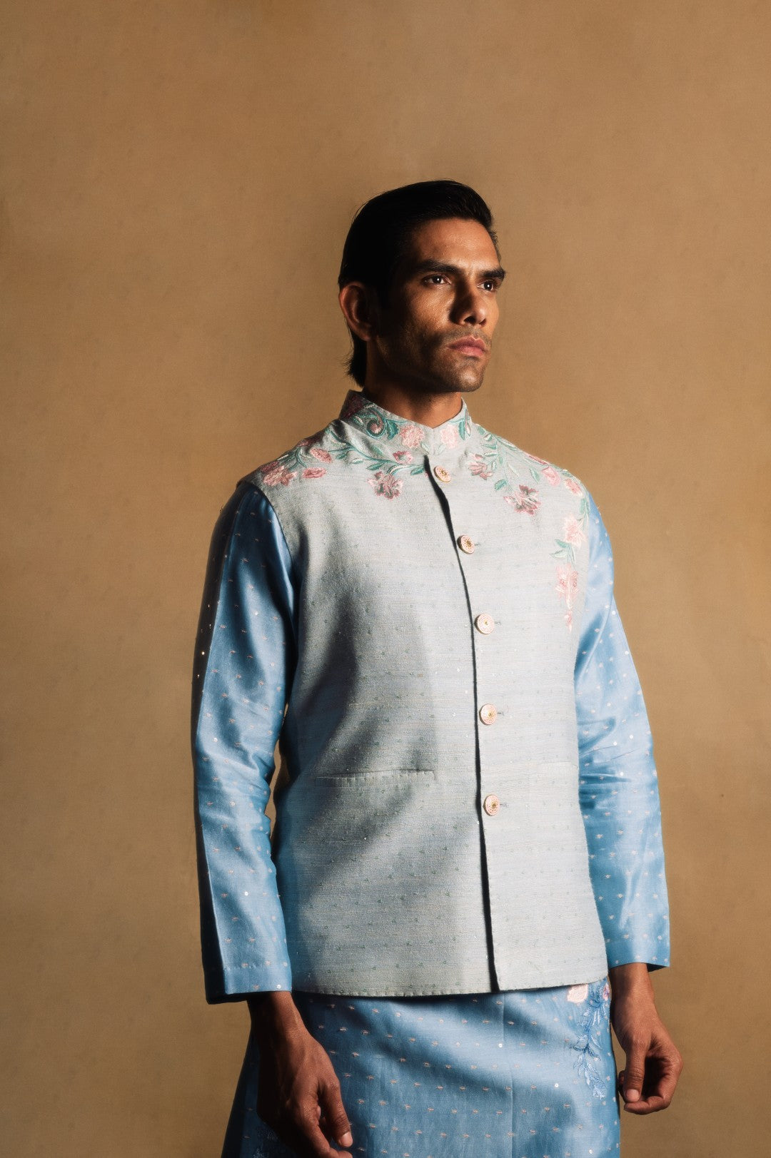 Floral Sadri in Mist Blue