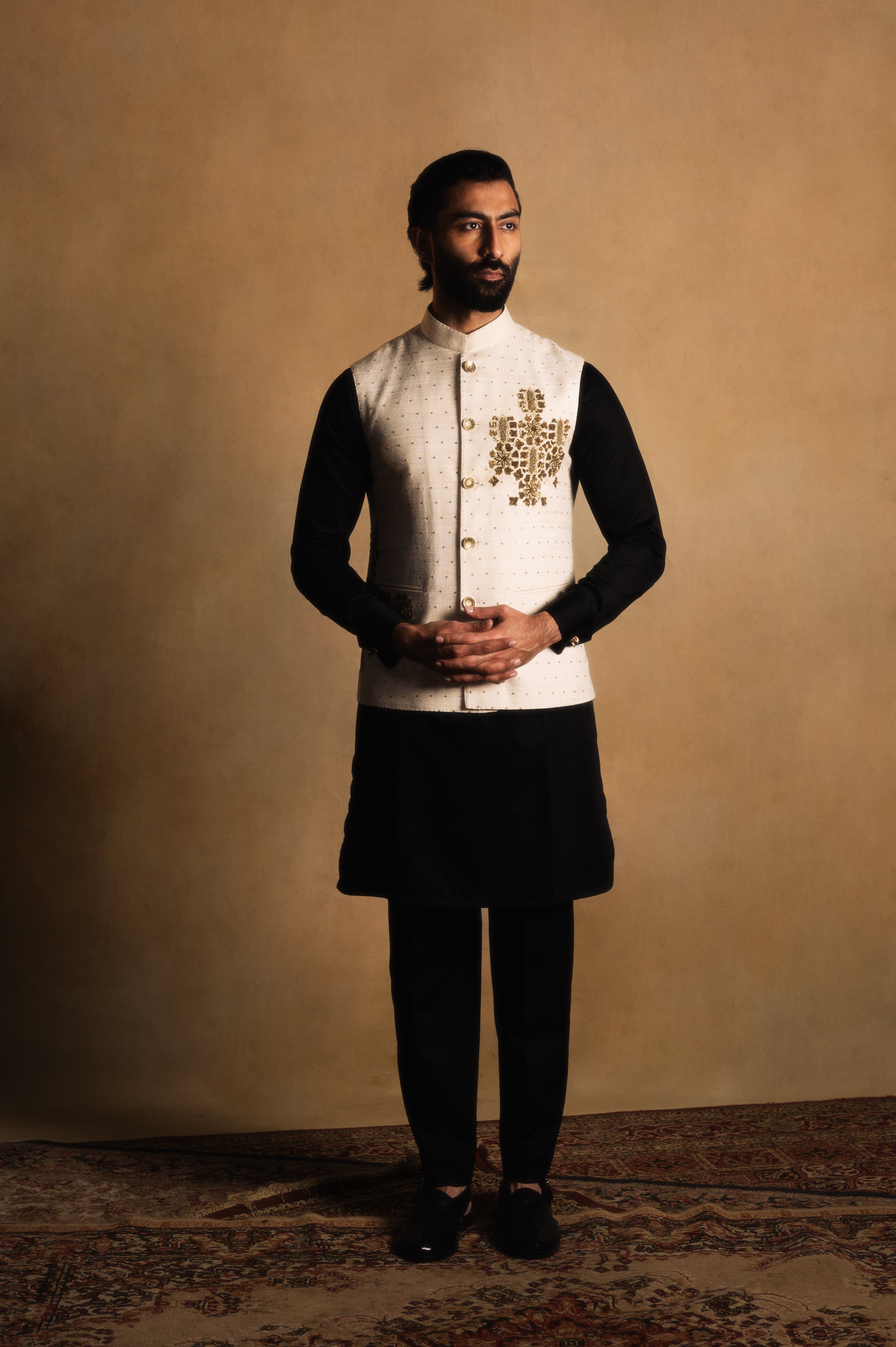 Hand Embroidered Sadri in Cream