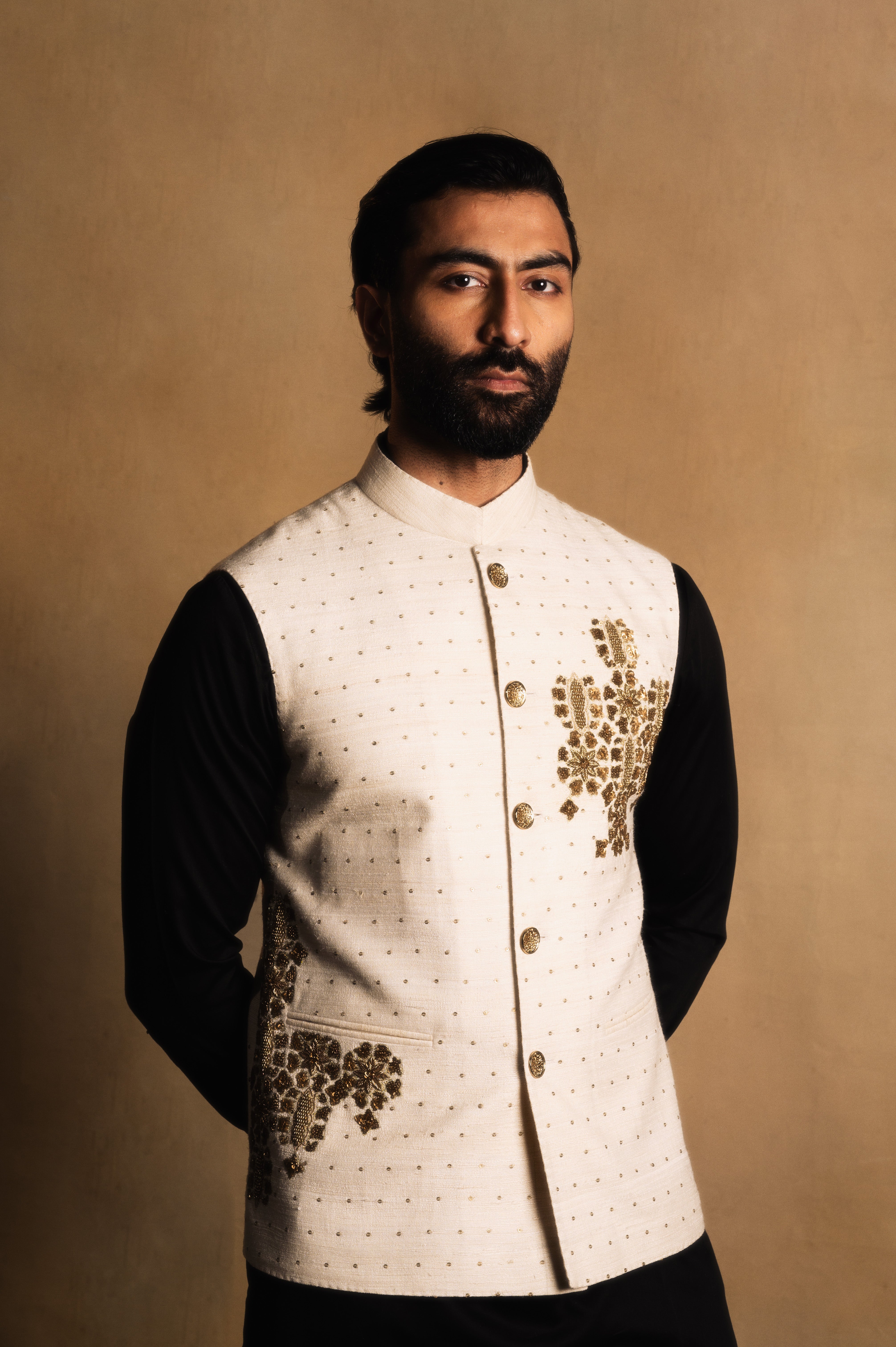 Hand Embroidered Sadri in Cream