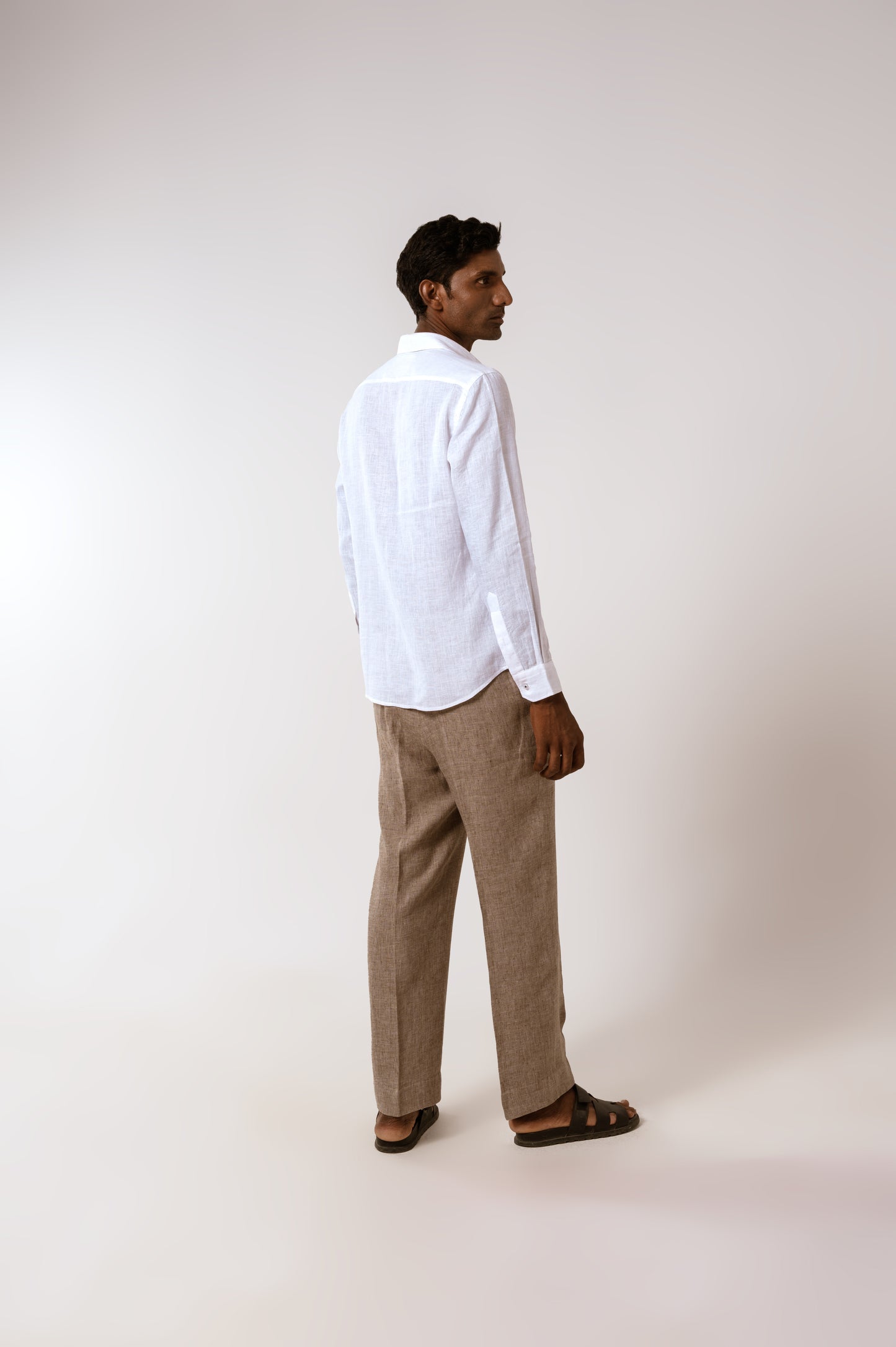 Denim Patch Linen Shirt In White
