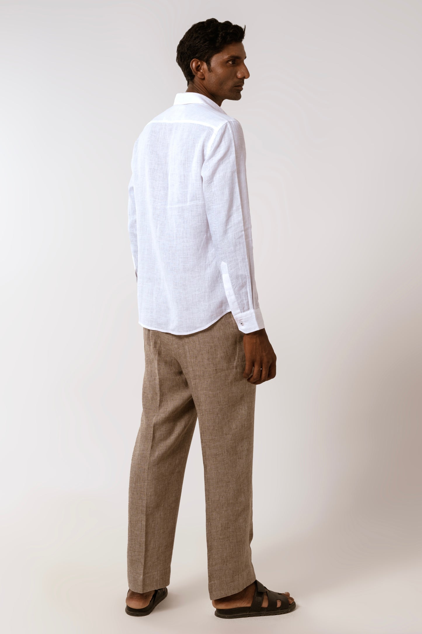 Denim Patch Linen Shirt In White