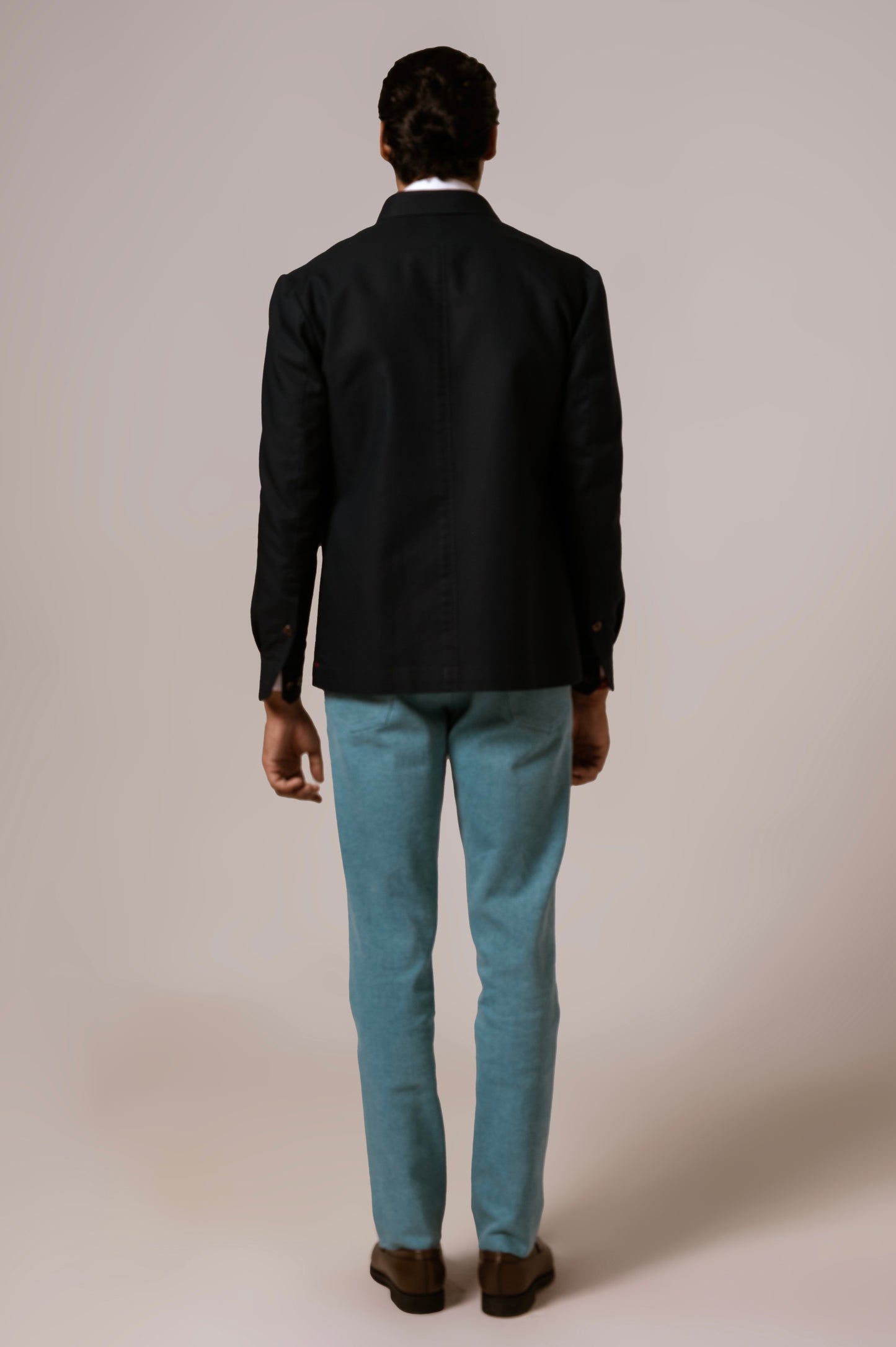 Worker Jacket In Navy Blue Cotton