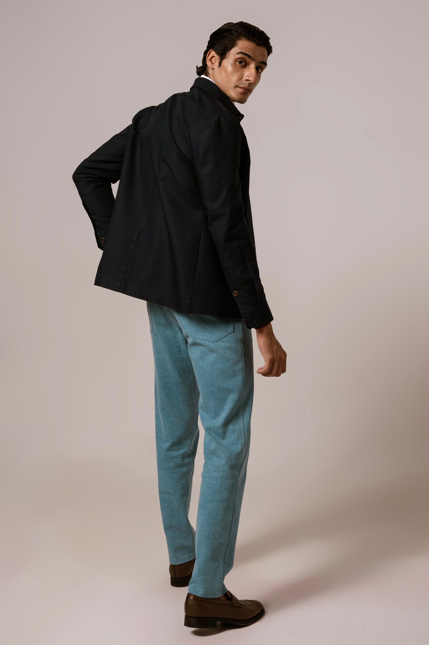 Worker Jacket In Navy Blue Cotton