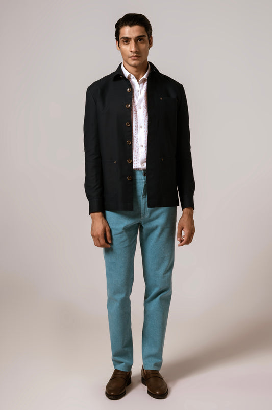 Worker Jacket In Navy Blue Cotton