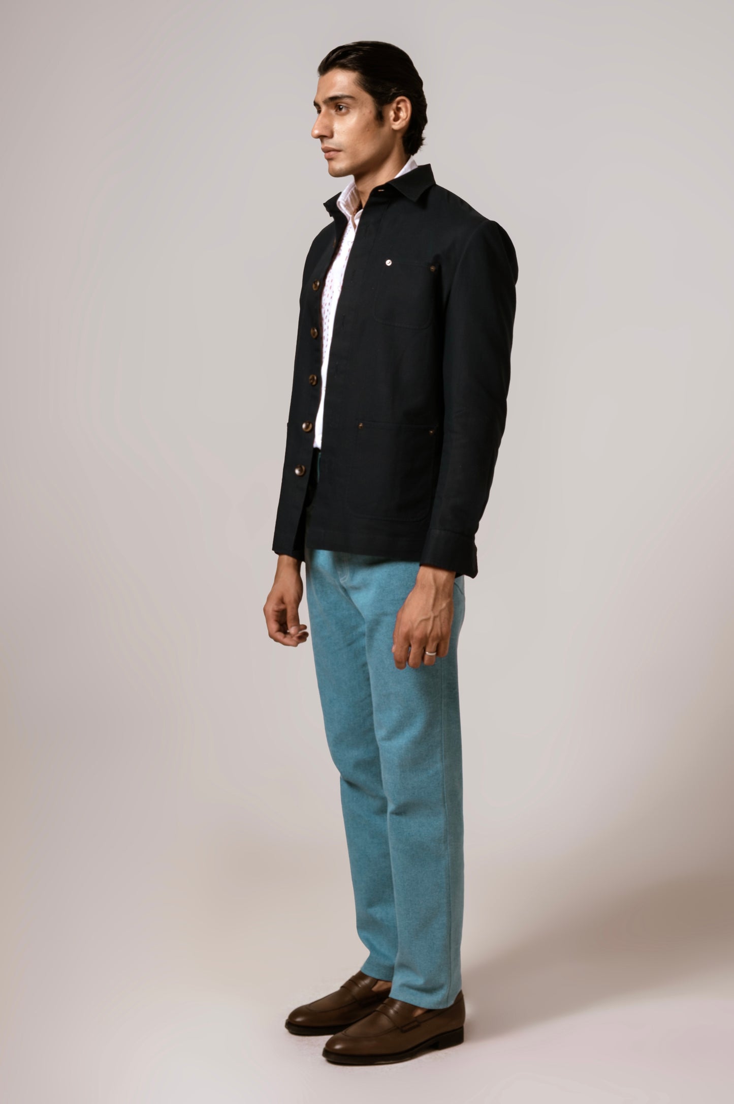 Worker Jacket In Navy Blue Cotton