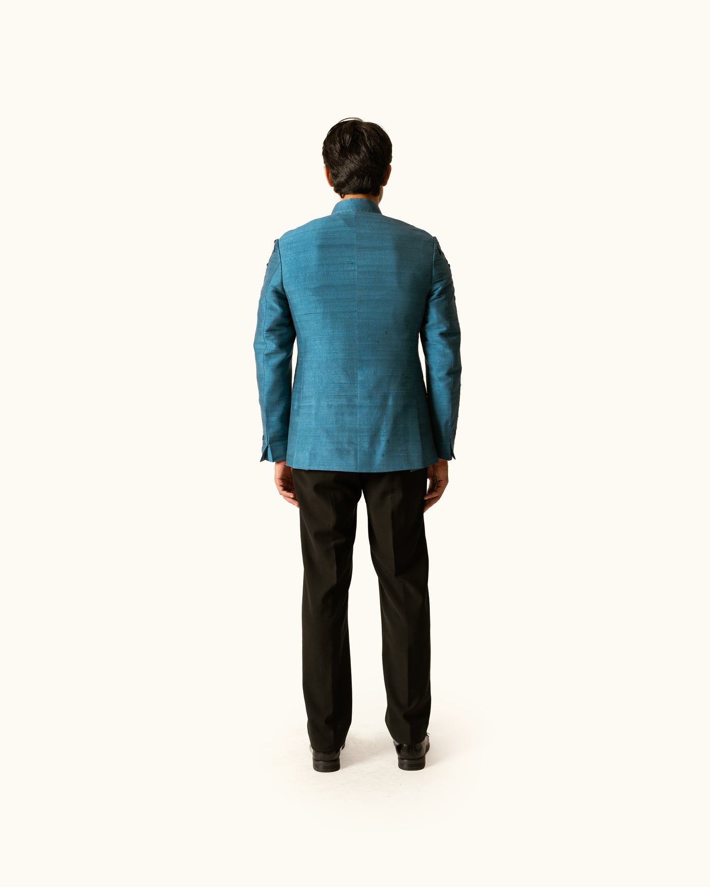 Indigo diesel Bandhgala in Raw Silk