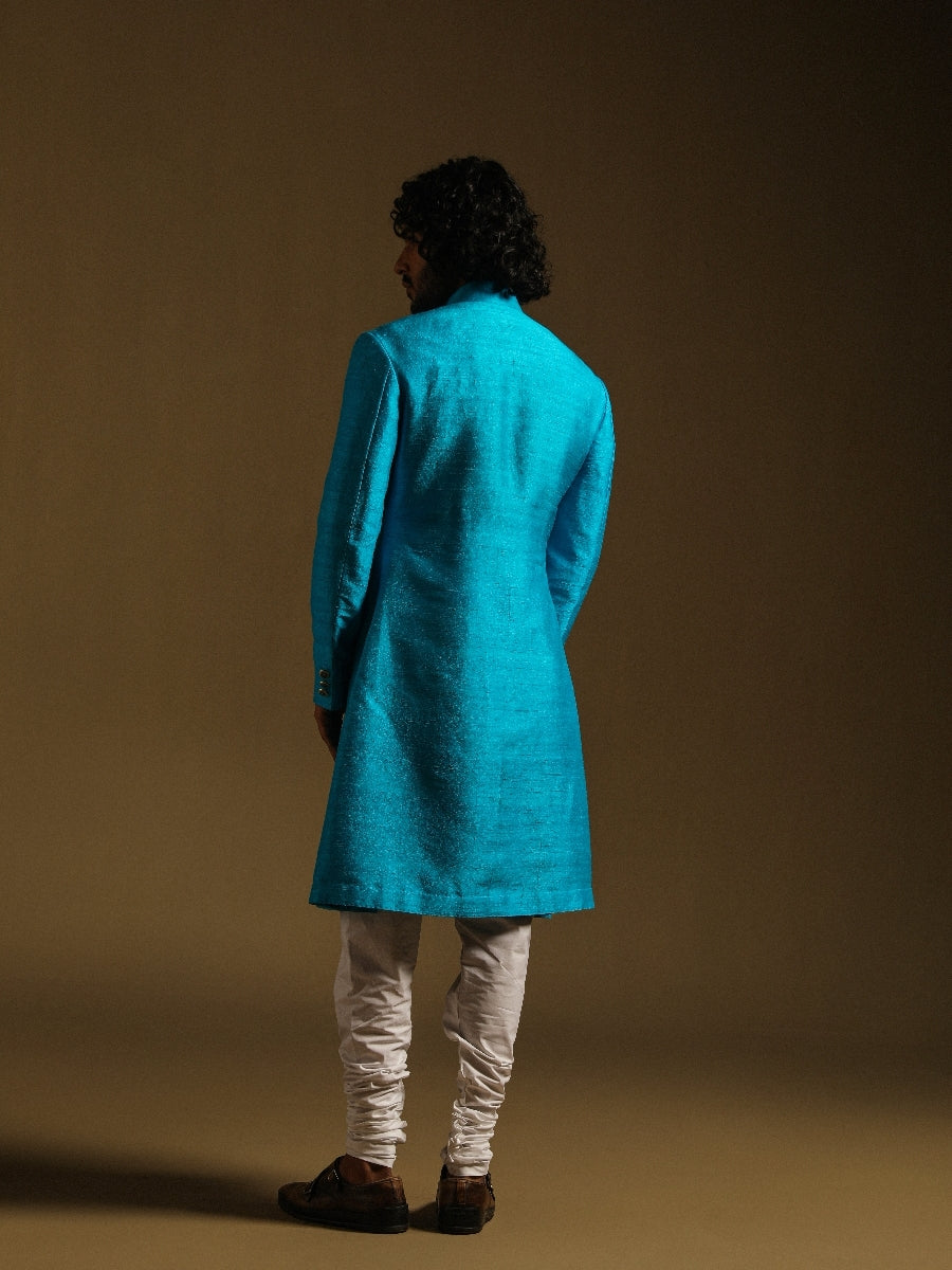Blue Achkan With Embroidered Motifs