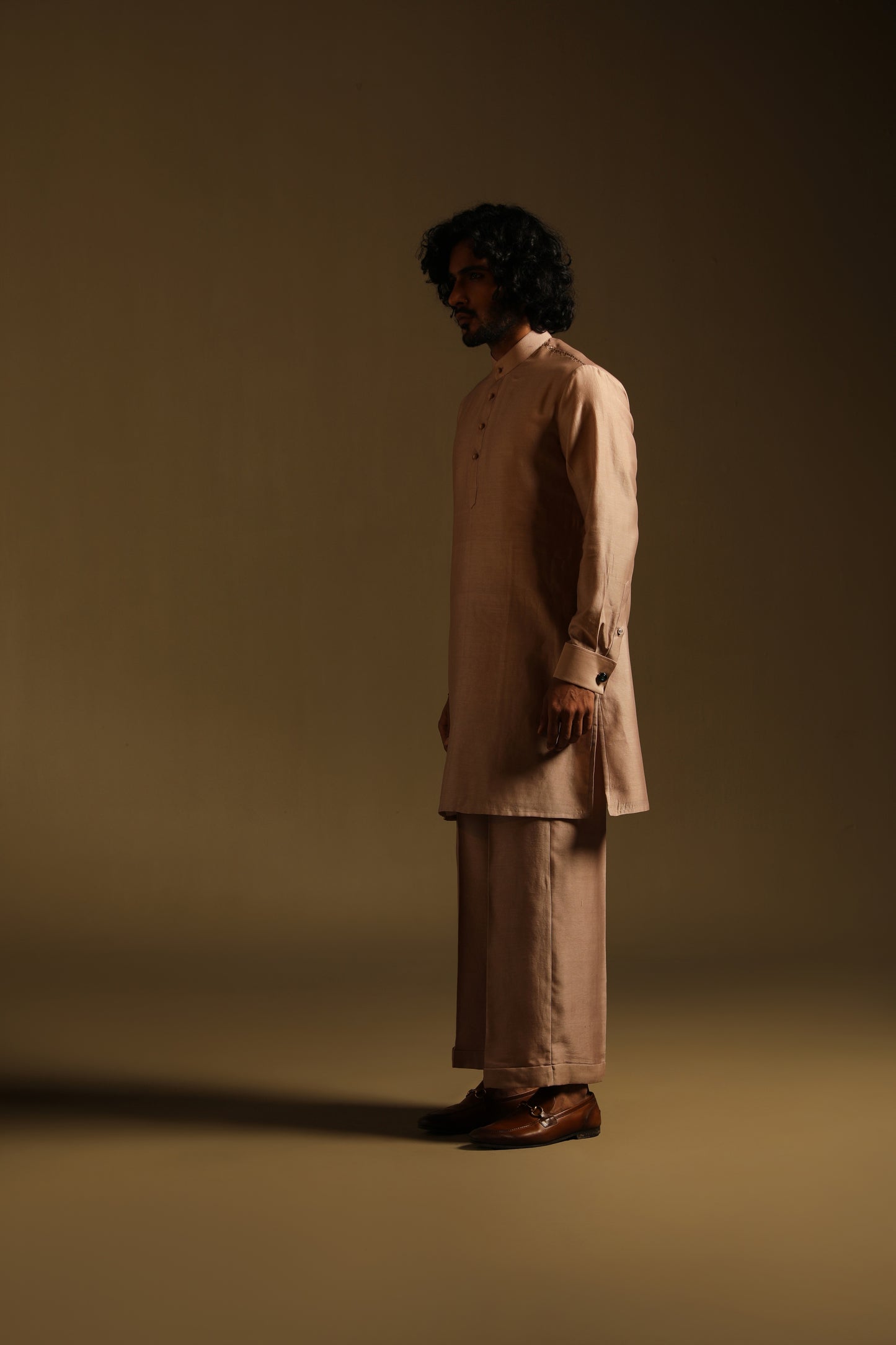 Rose Gold Chanderi Silk Kurta & Pajama