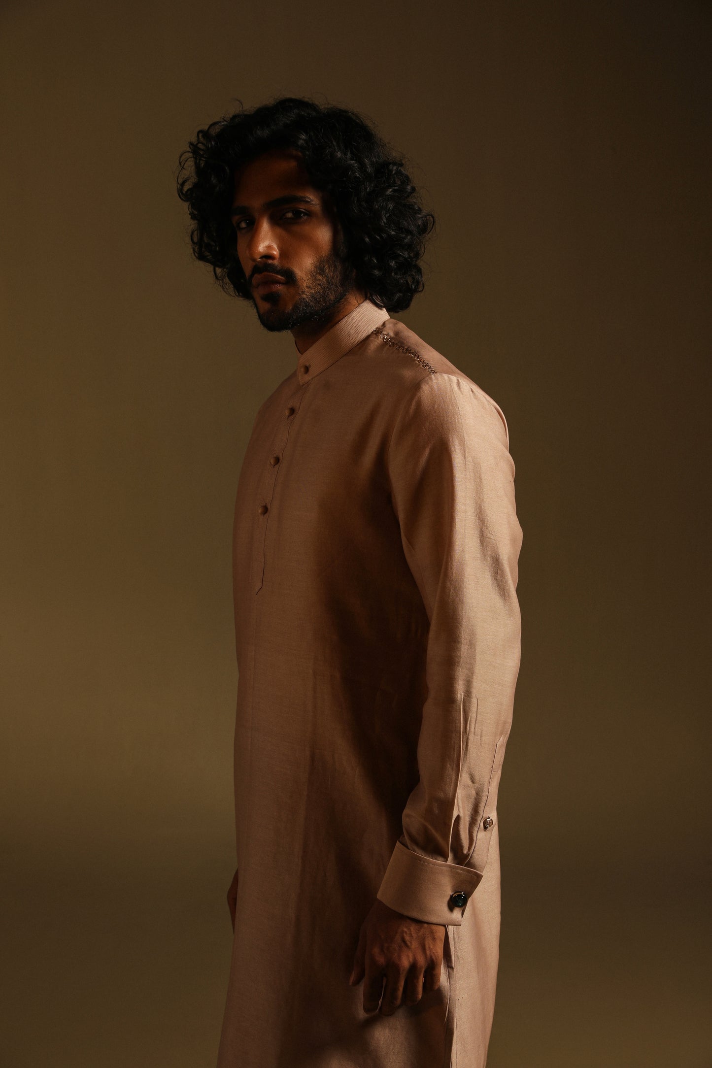 Rose Gold Chanderi Silk Kurta & Pajama