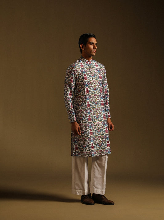 White Floral Printed Kurta & Pajama