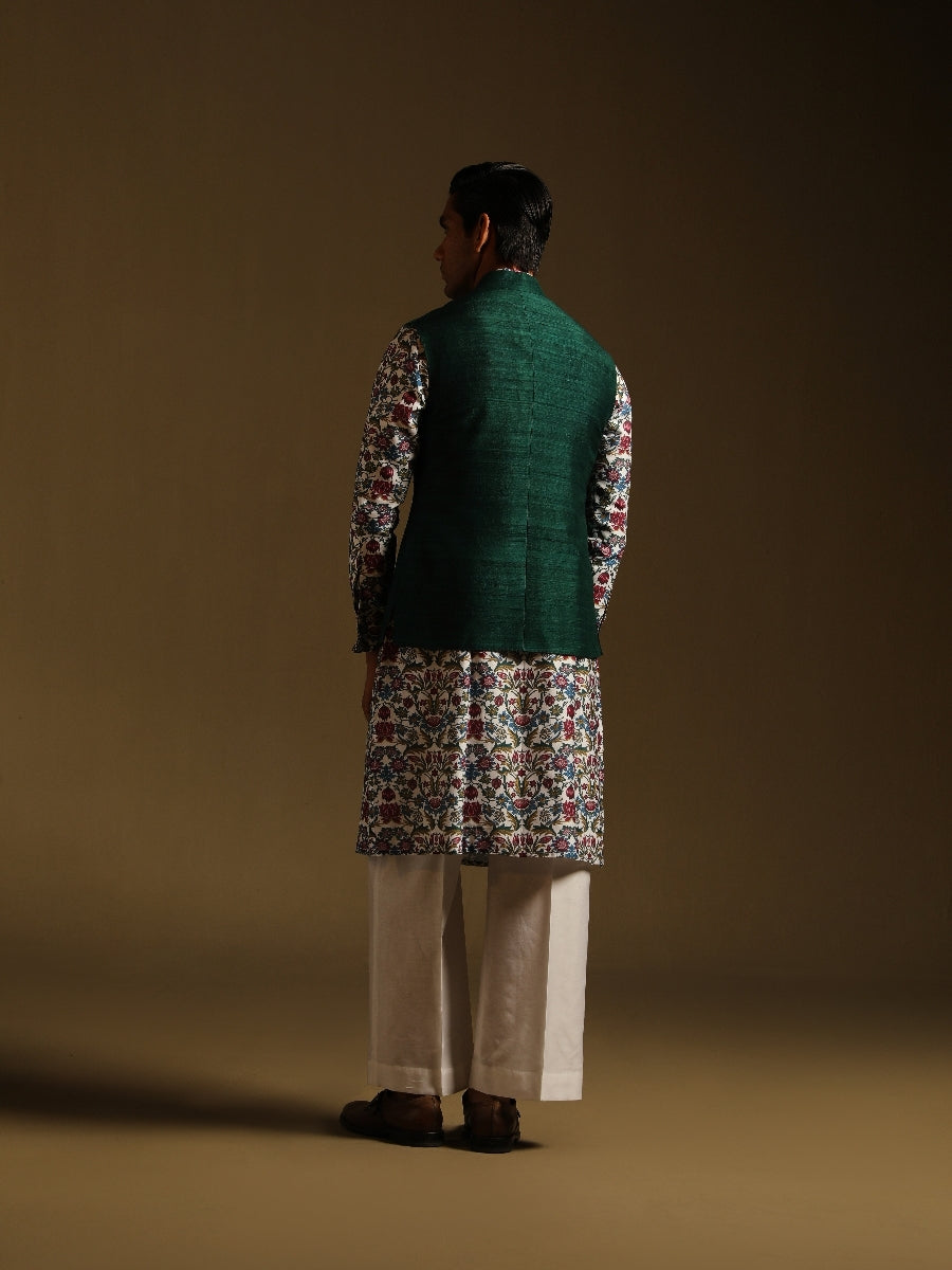 Green Sadri With Meenakari Buttons