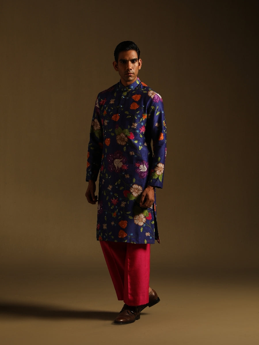 Royal Blue Hand Sequined Kurta & Pajama