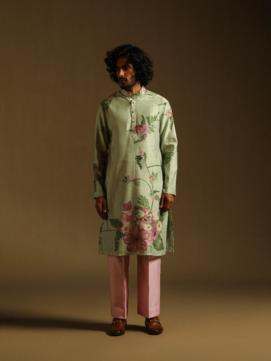 Mint Green Printed Kurta & Pajama