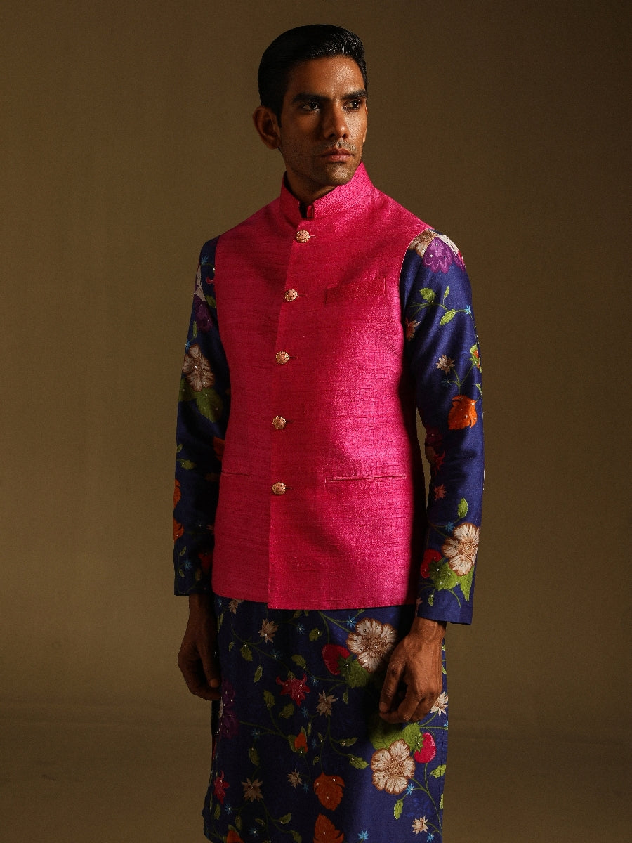 Pink Sadri With Meenakari Buttons