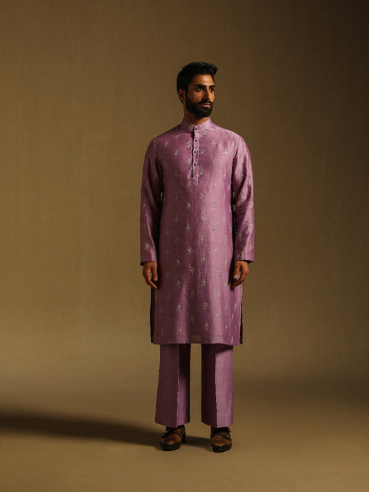 Mauve Zari Embroidered Kurta & Pajama