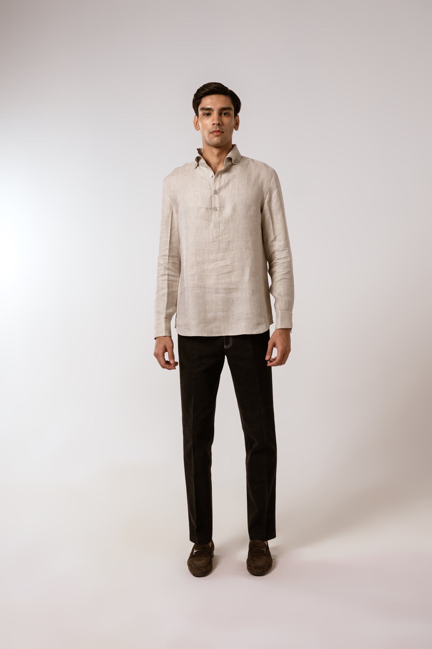 Pop Over Shirt In Oatmeal Linen