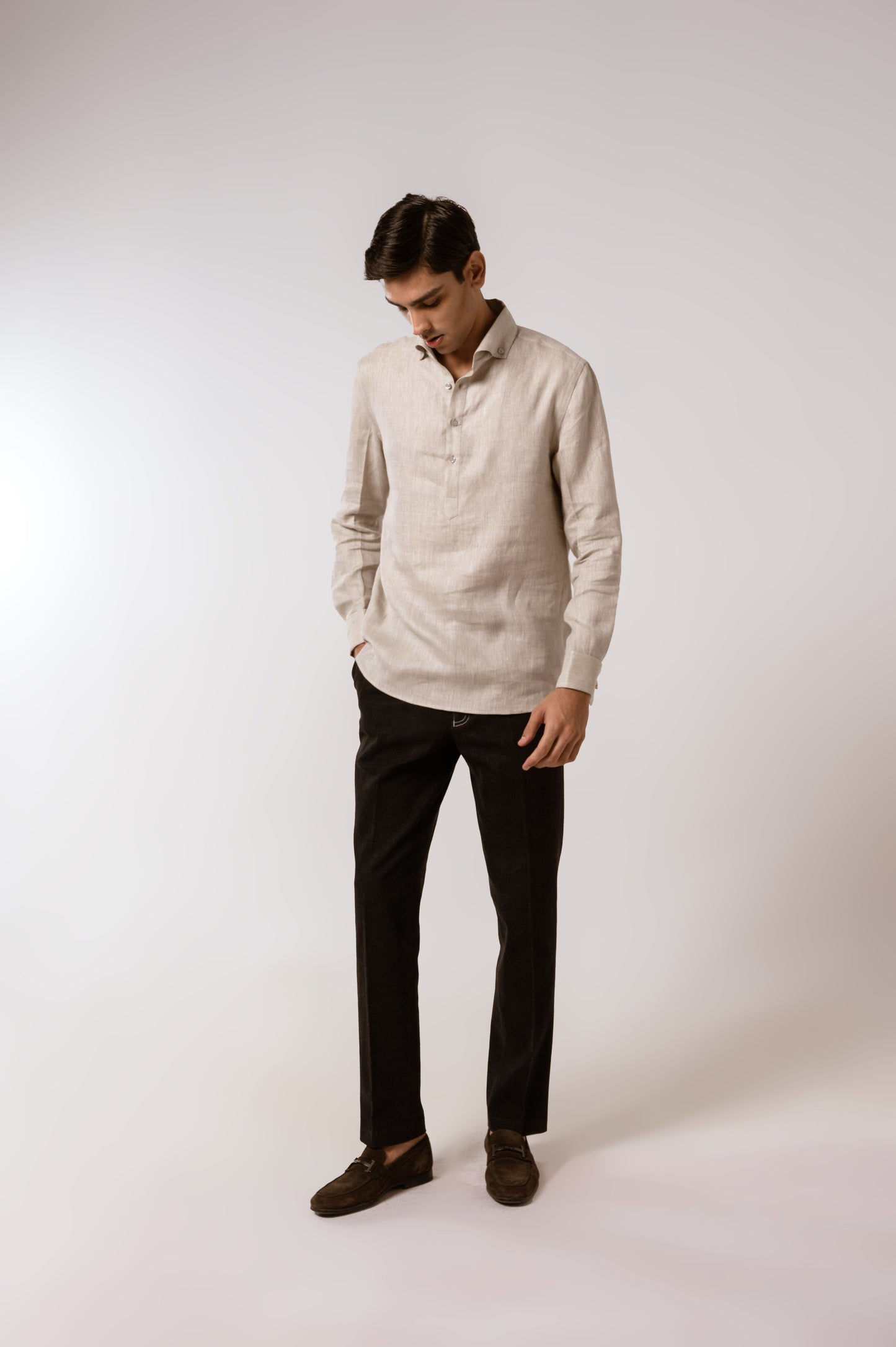 Pop Over Shirt In Oatmeal Linen
