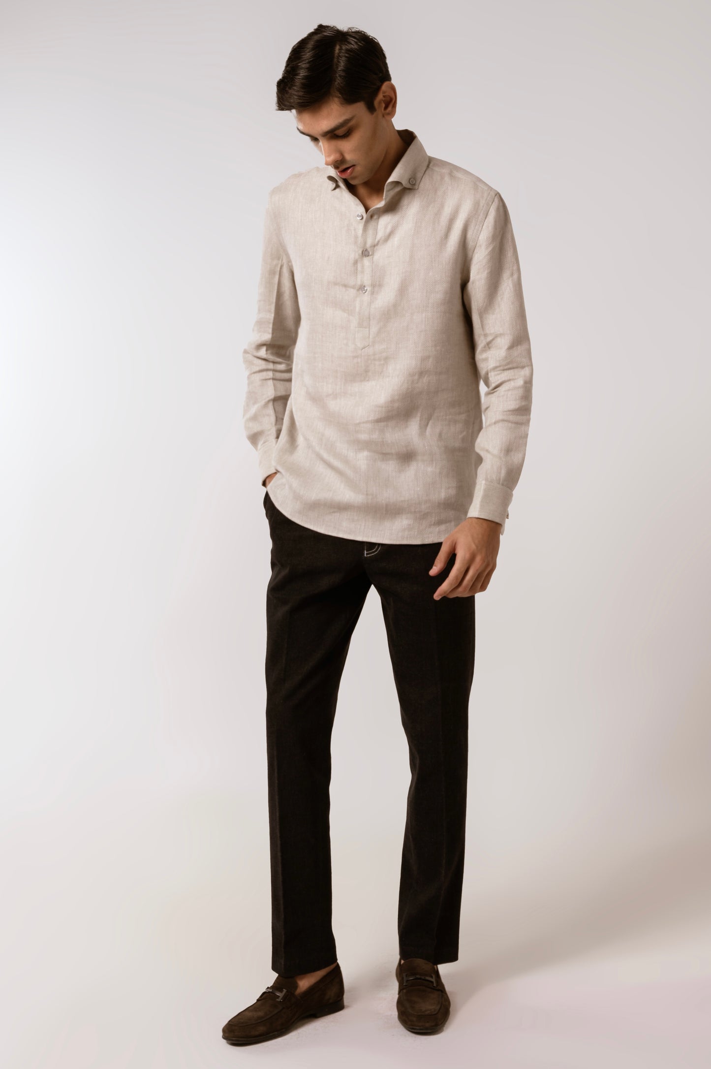 Pop Over Shirt In Oatmeal Linen