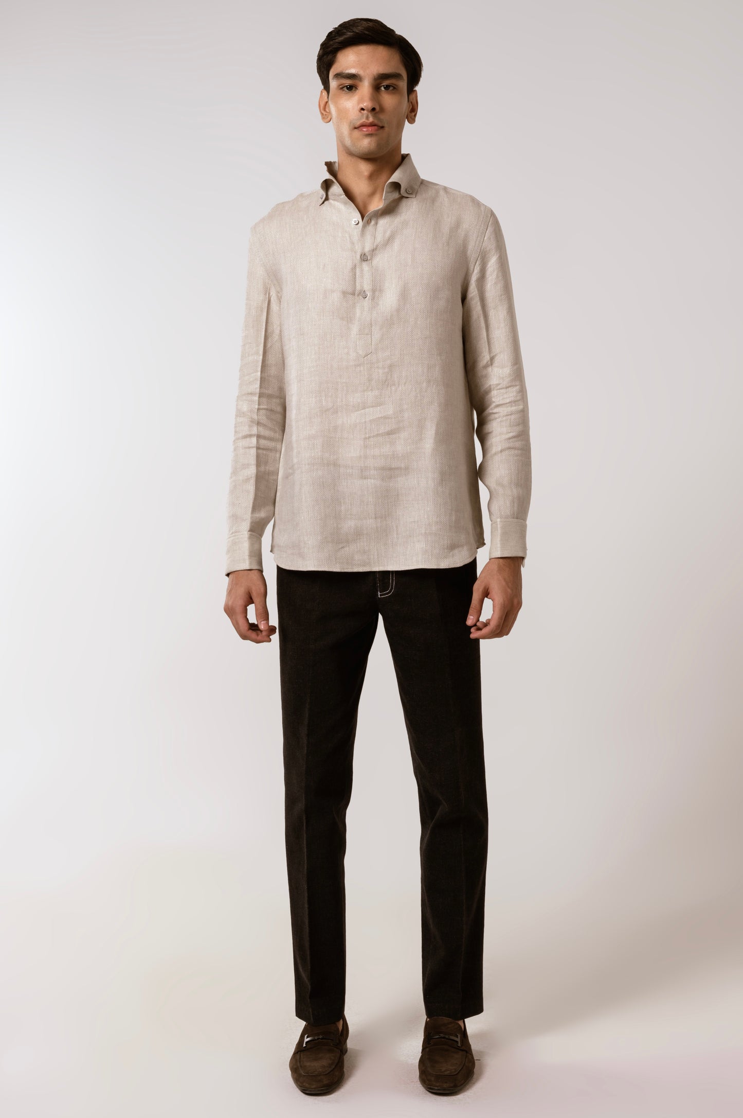 Pop Over Shirt In Oatmeal Linen
