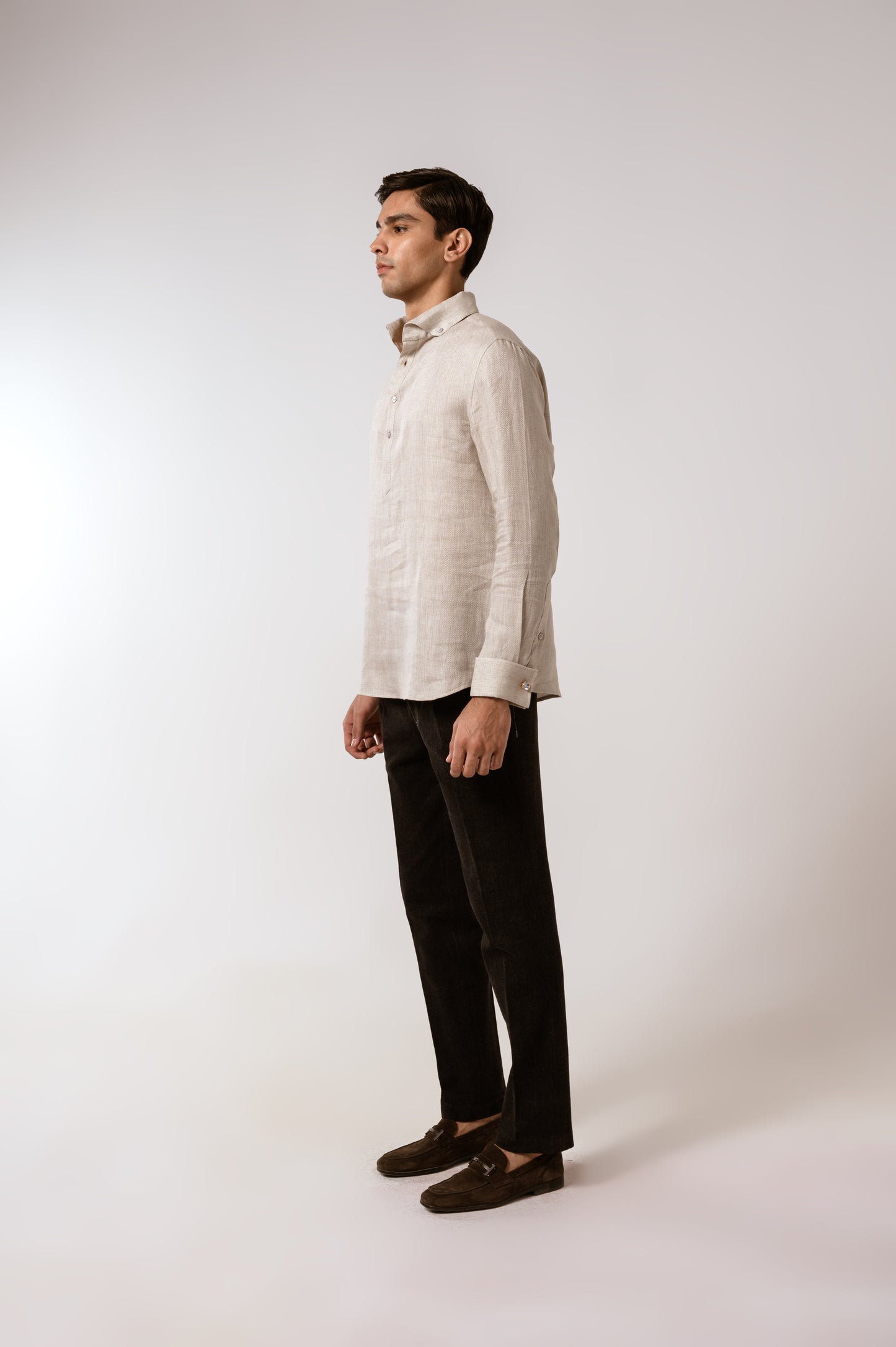 Pop Over Shirt In Oatmeal Linen