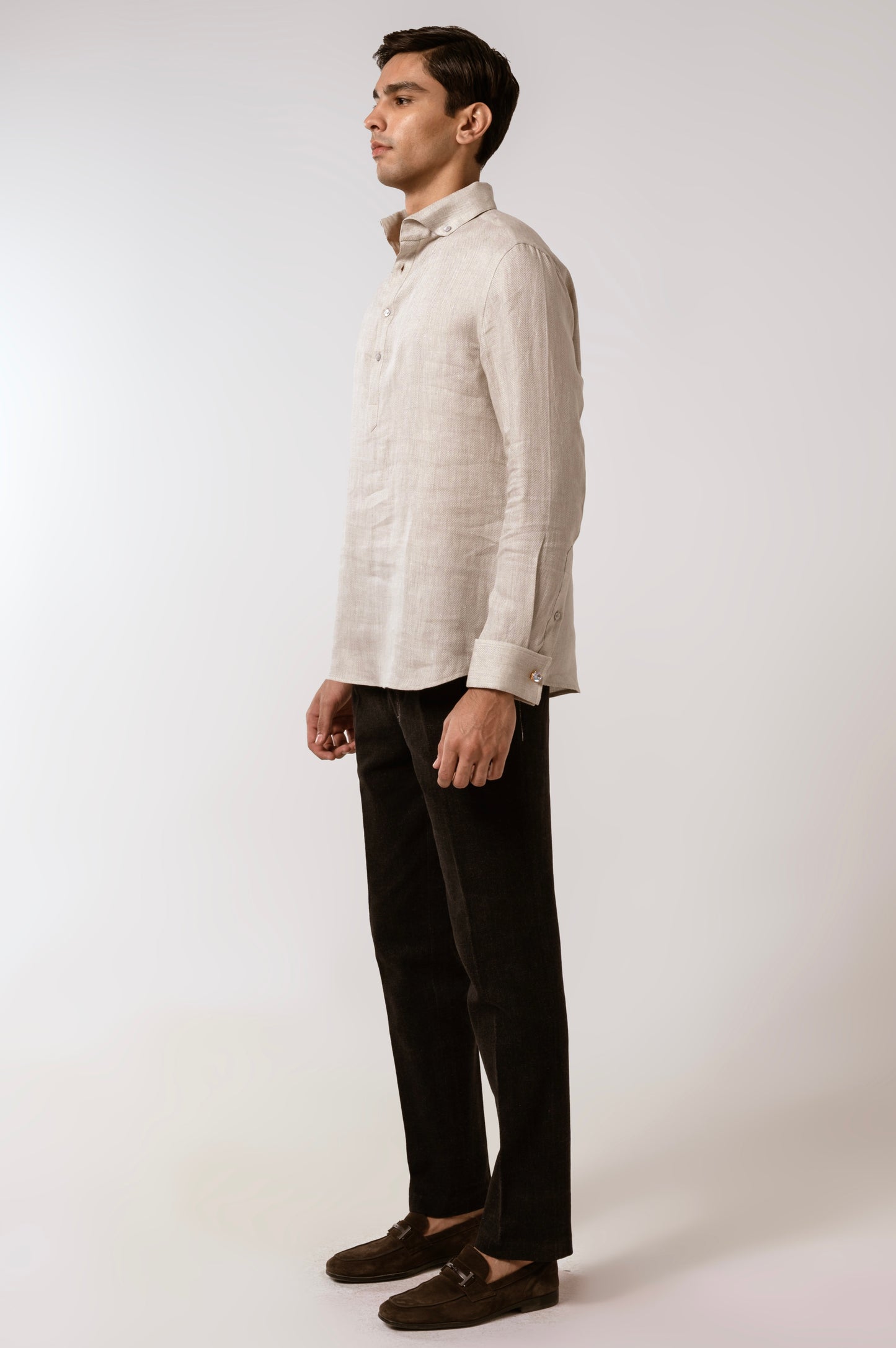 Pop Over Shirt In Oatmeal Linen