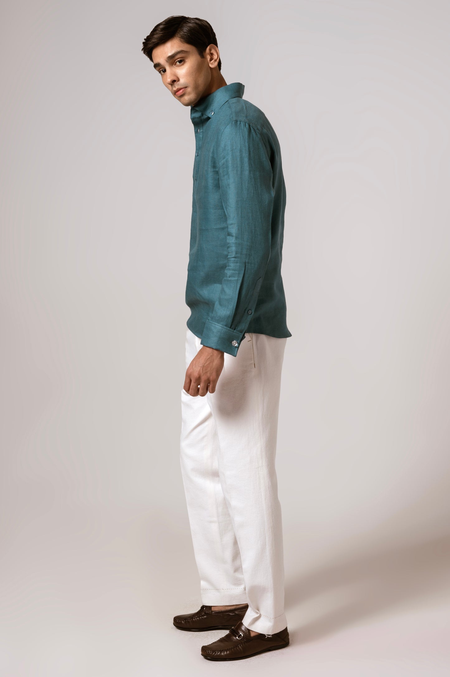 Pop Over Shirt In Diesel Blue Linen