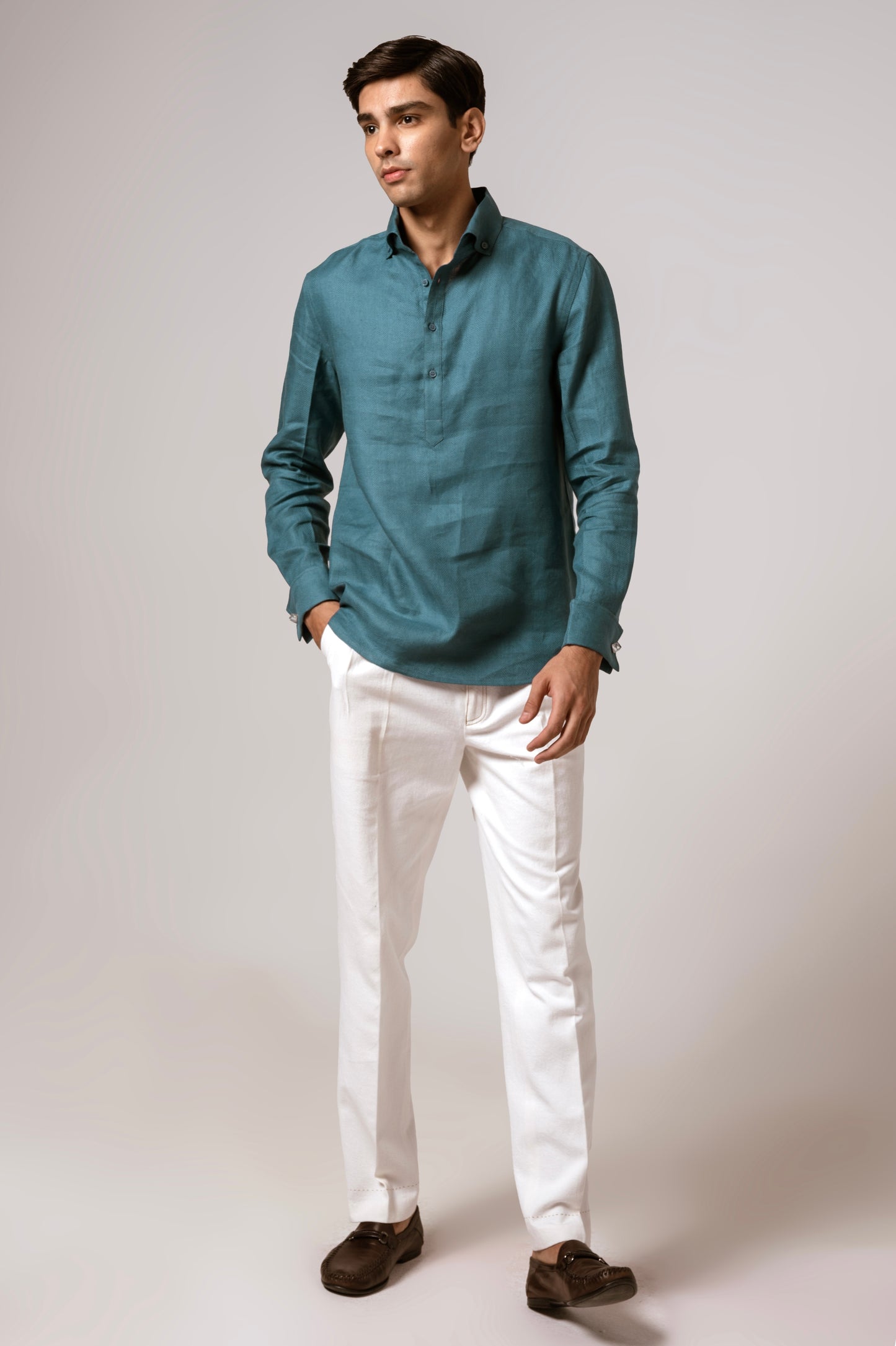 Pop Over Shirt In Diesel Blue Linen