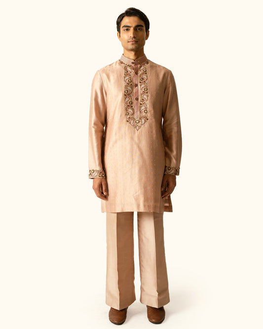 Rose Gold Kurta Set in Chanderi Silk