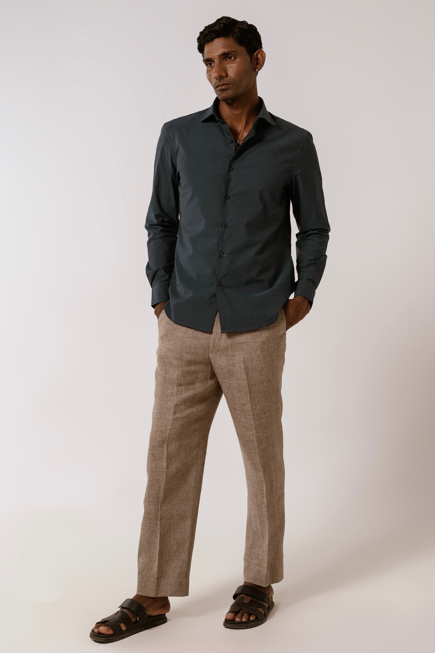 Blue Cotton SeerSucker Shirt