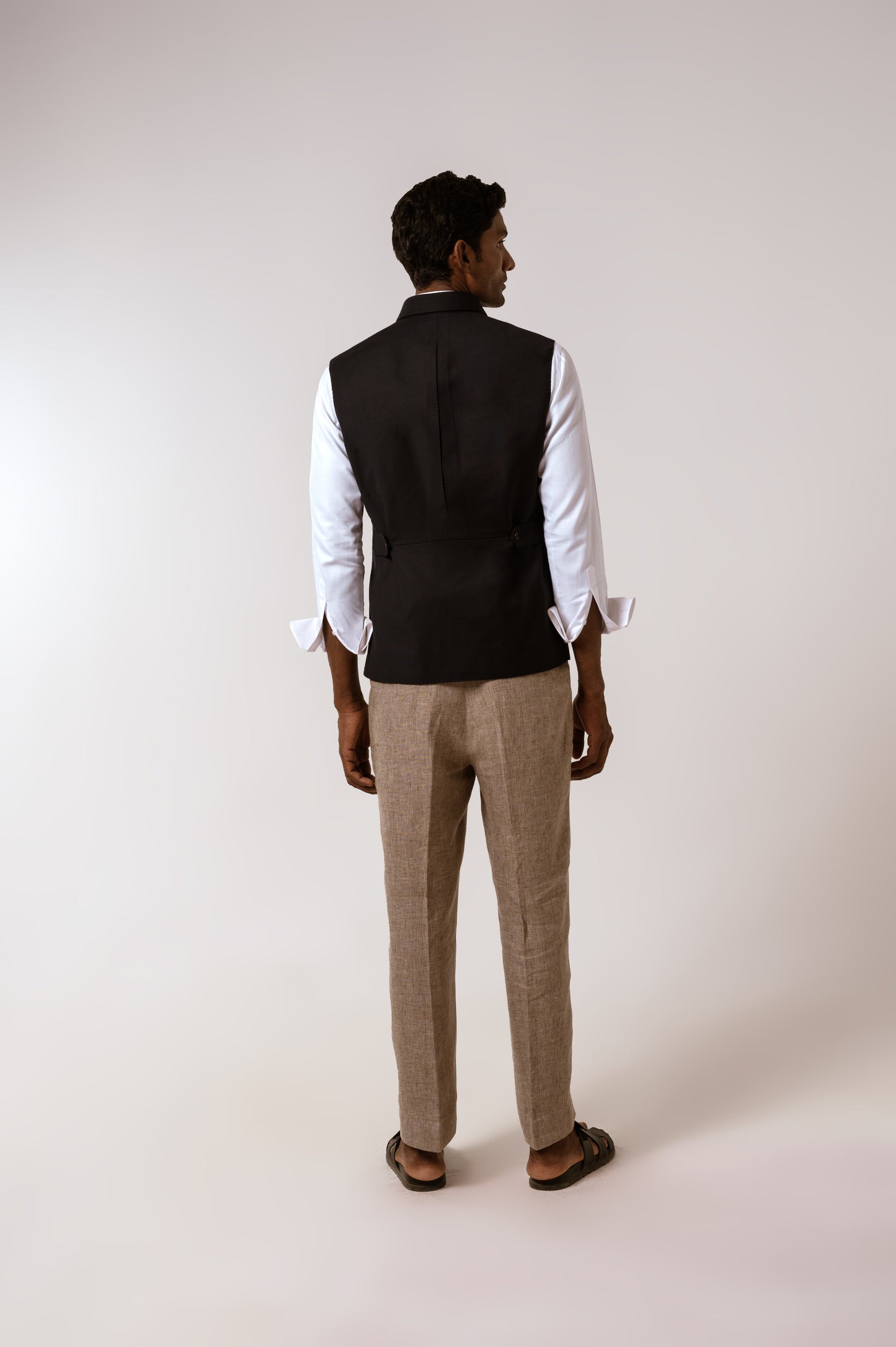 Collared Sadri In Navy Blue Tropical Wool