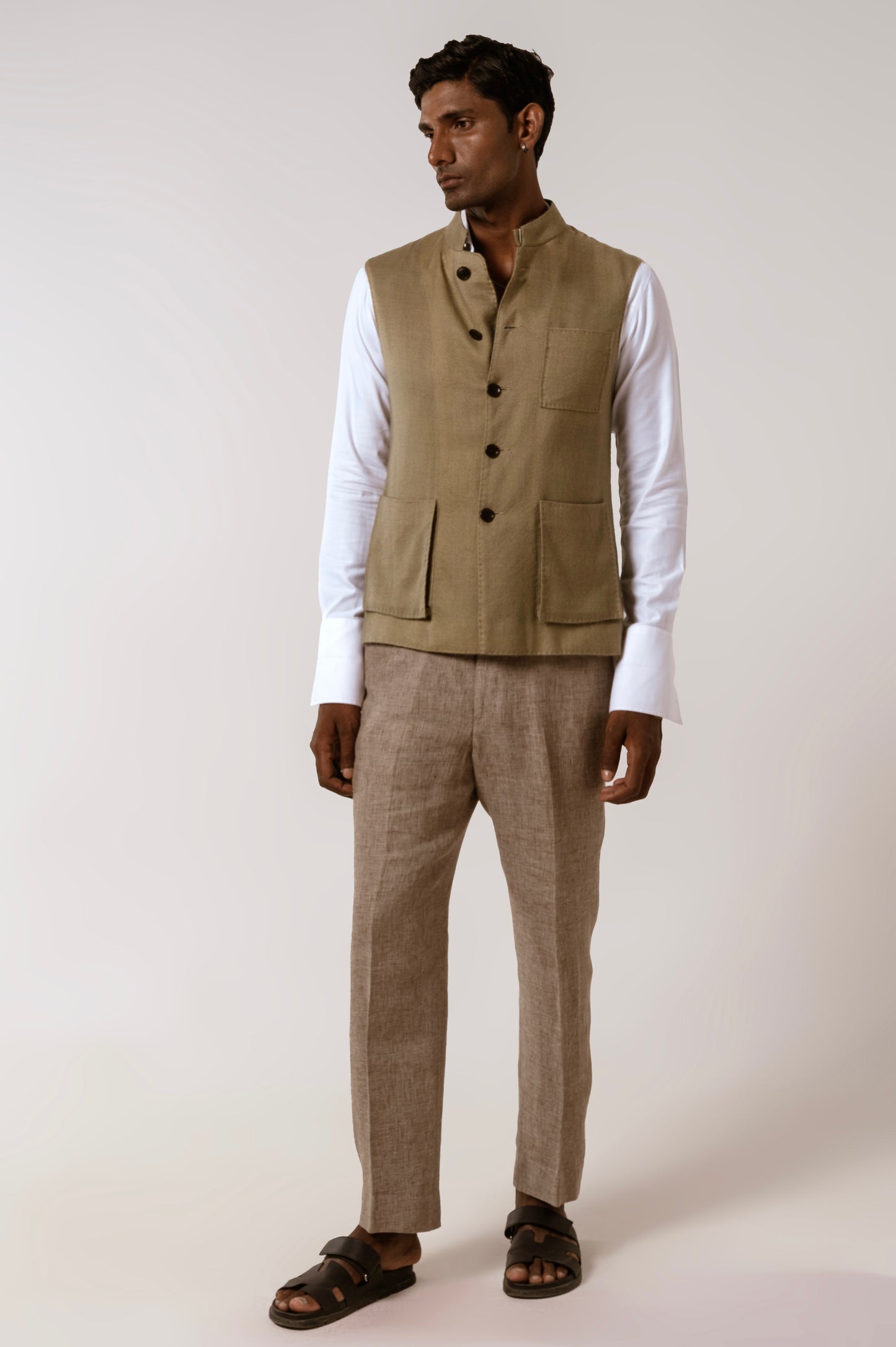 Safar Sadri In Pista Green Pashmina