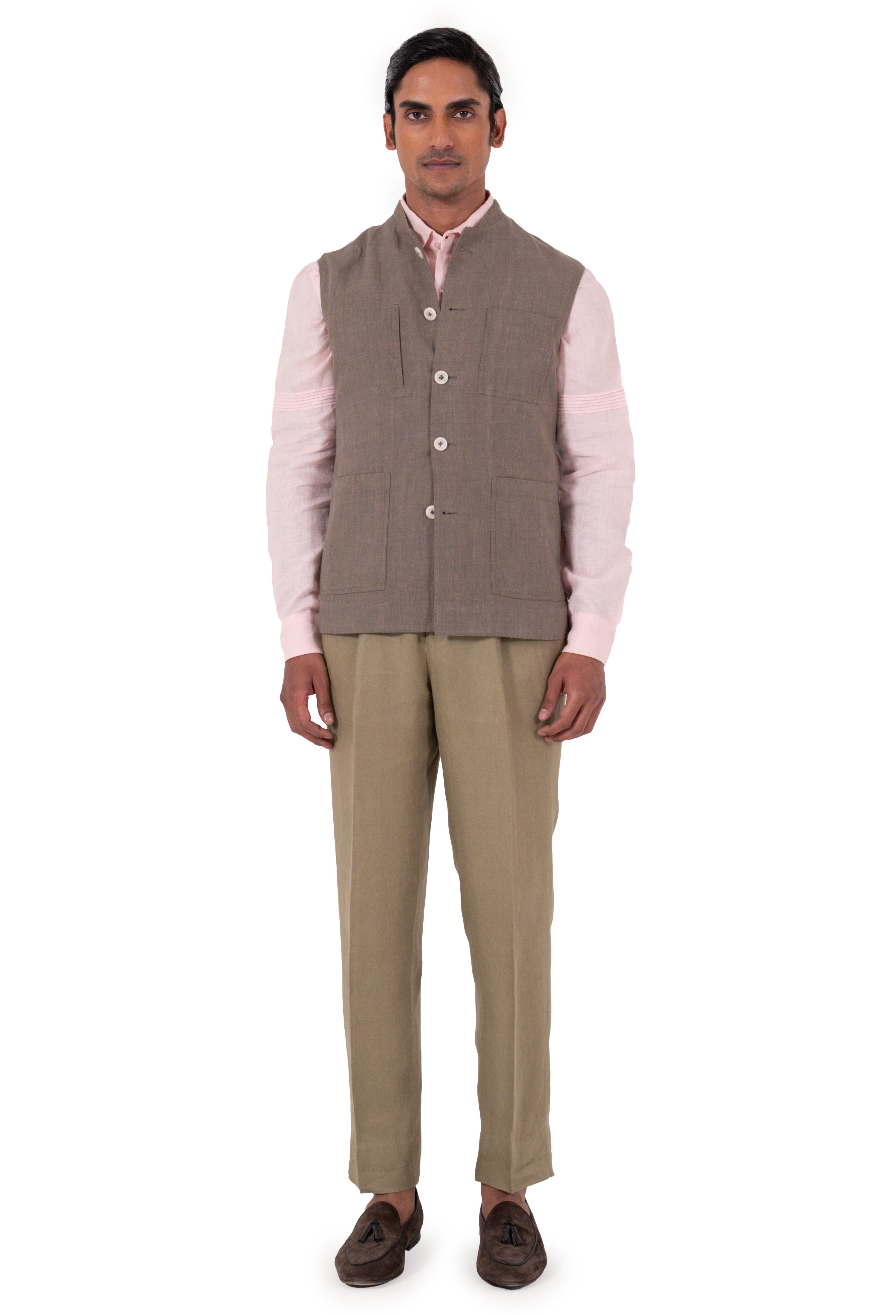 Safar Sadri In Dusty Beige Linen