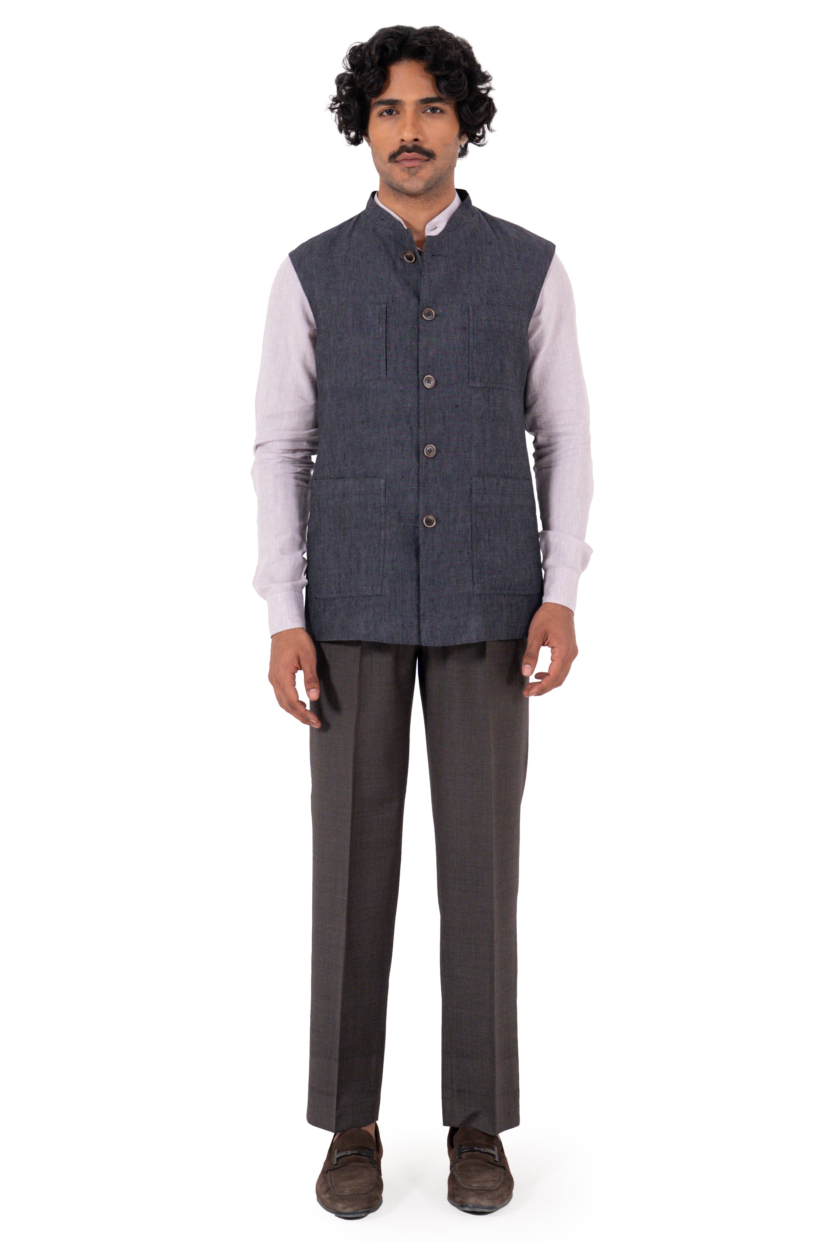 Safar Sadri In Grey Linen