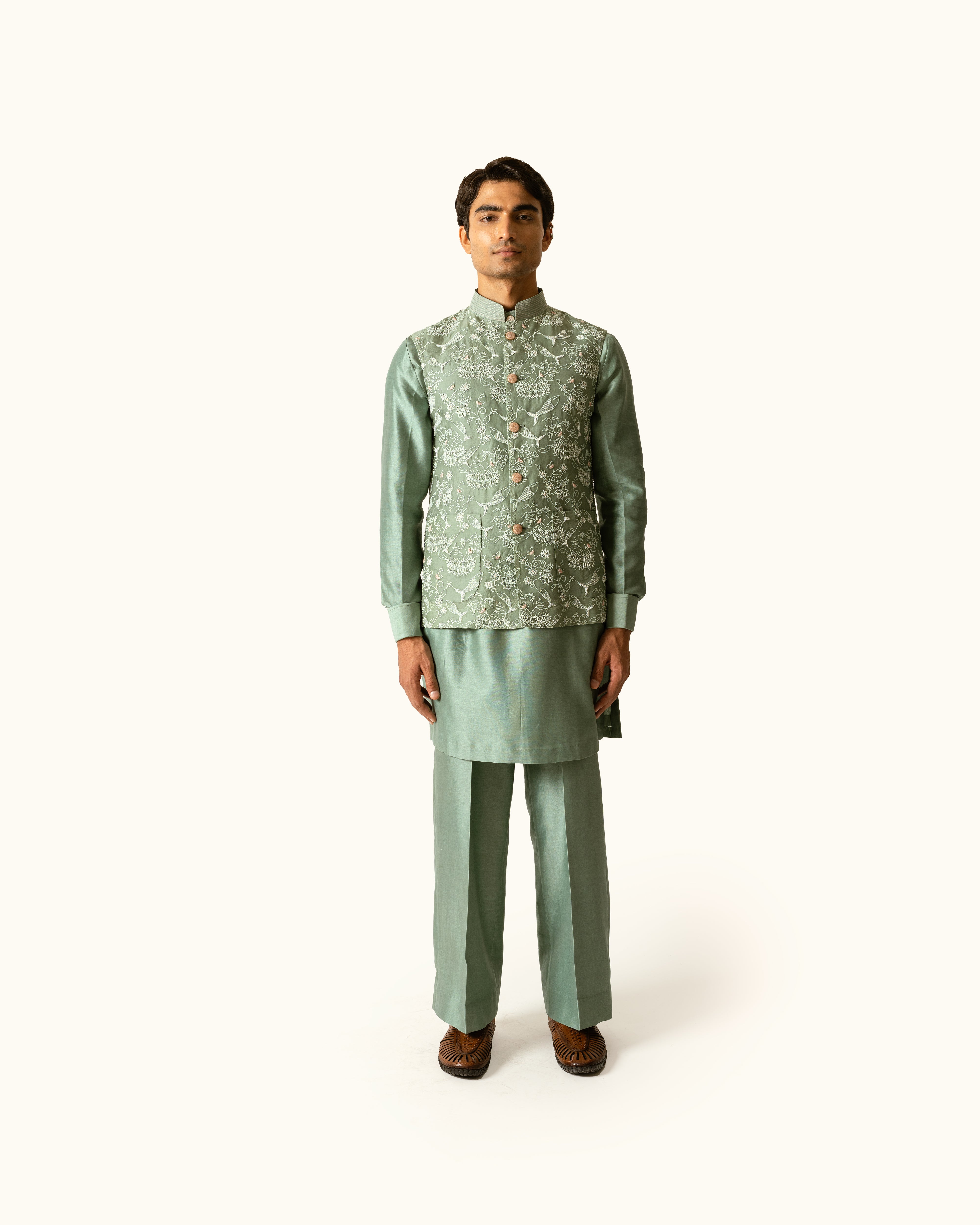 Sage Green Fish Sadri – mrfox.in