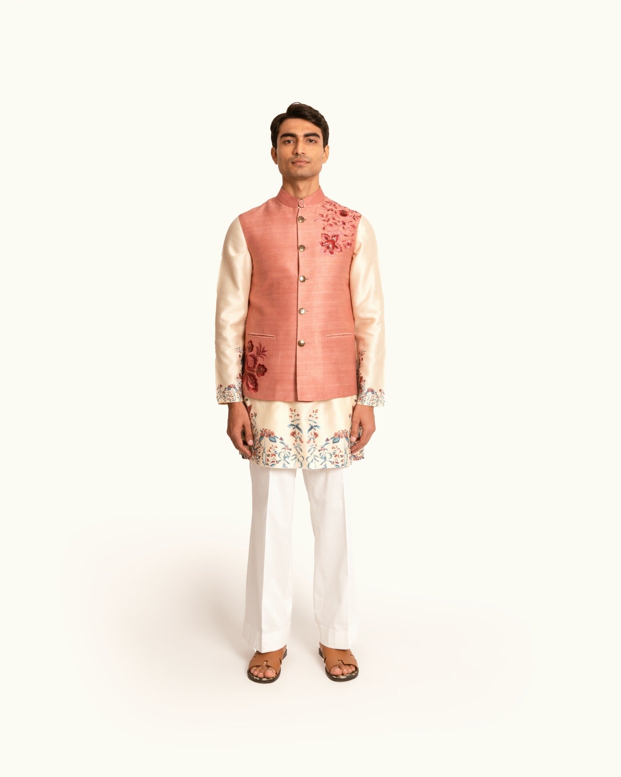 Floral Motif Sadri in Raw Silk