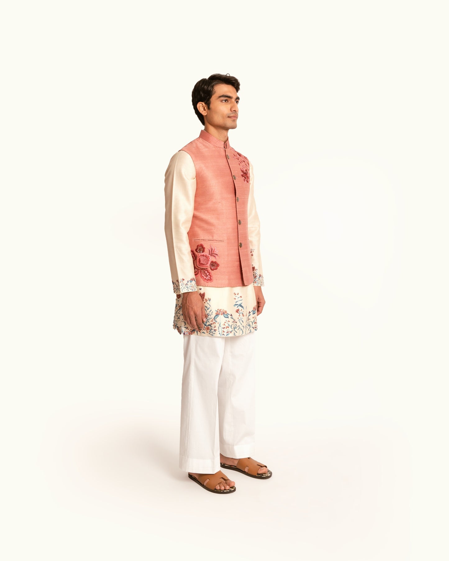 Floral Motif Sadri in Raw Silk