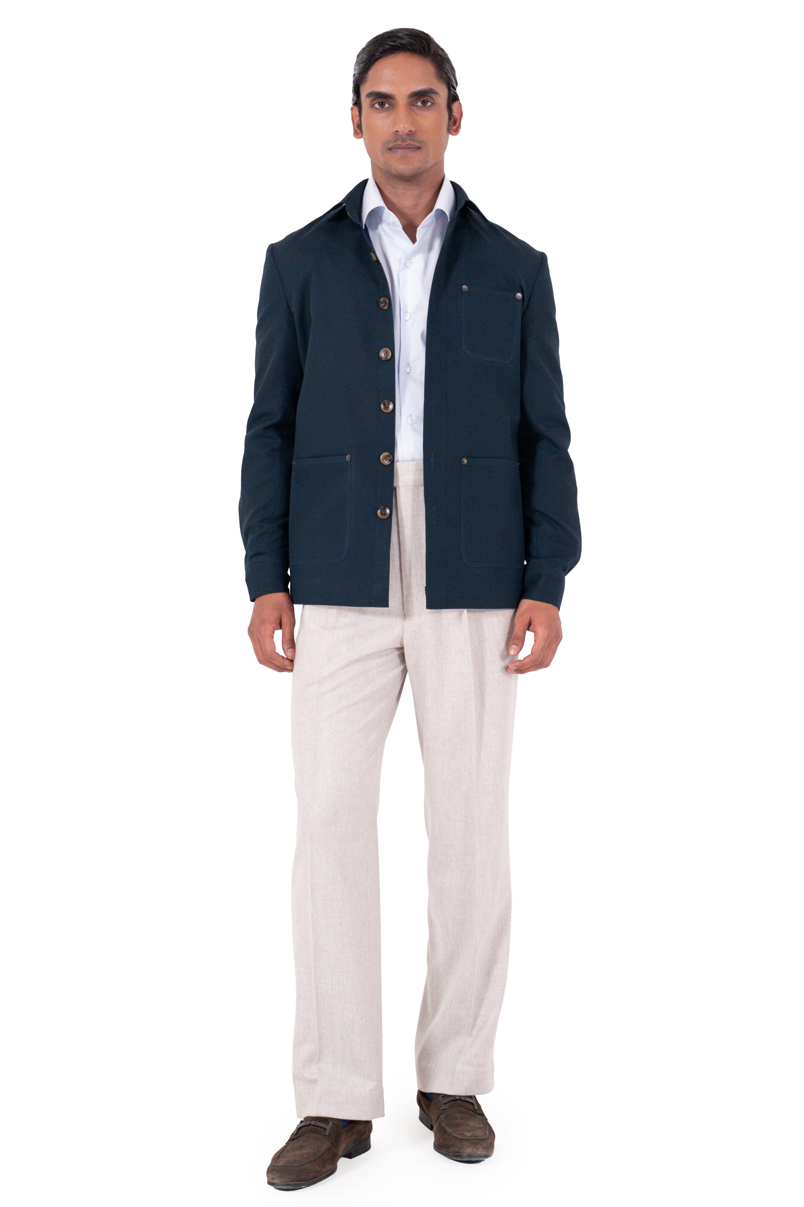 Worker Jacket In Navy Blue Cotton