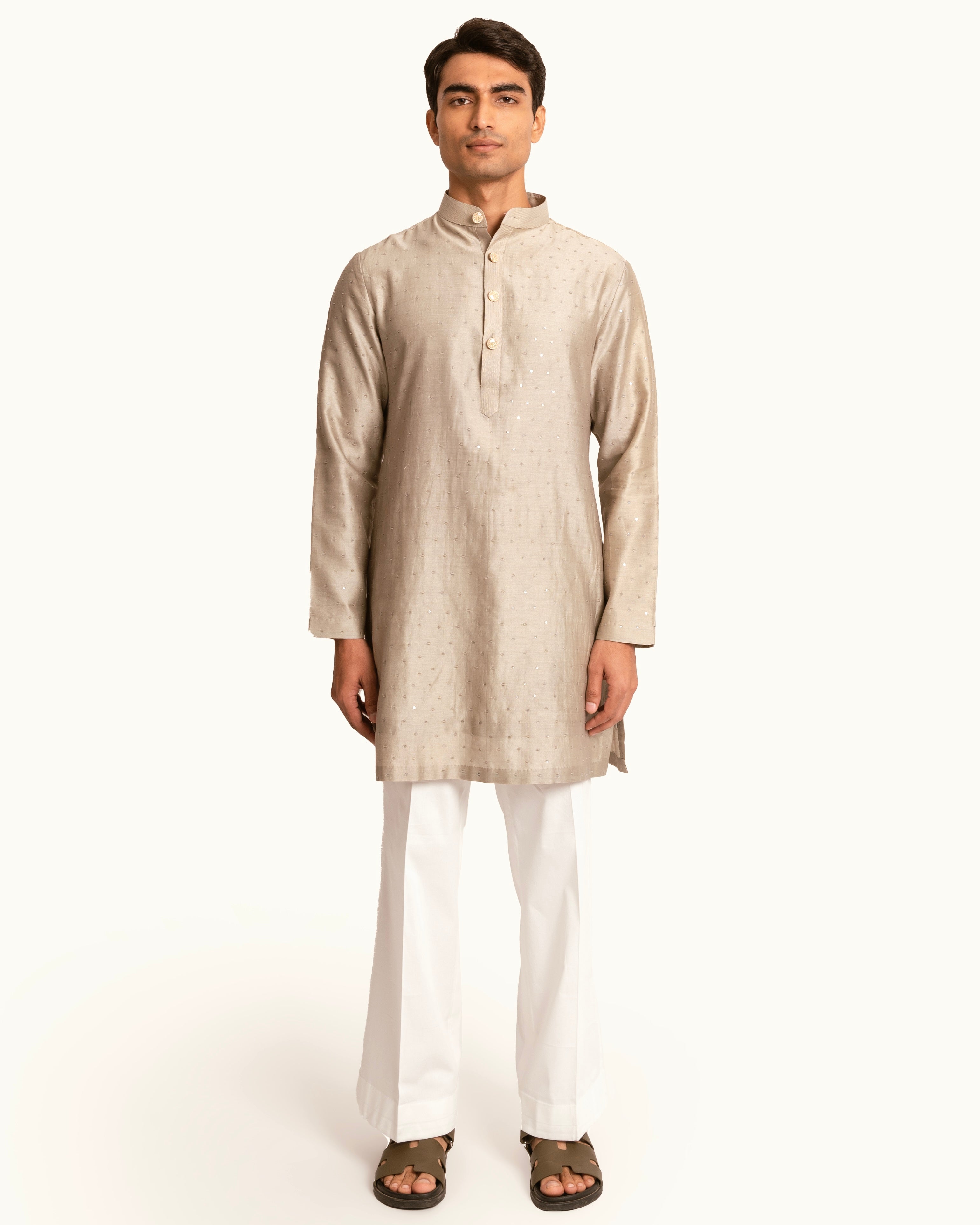 All Over Sequence Kurta Set in Smoky Topaz