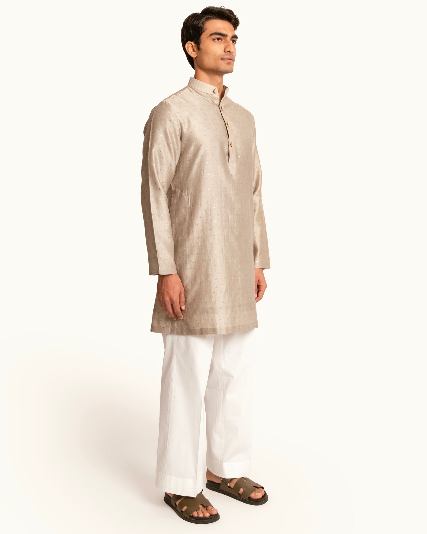 All Over Sequence Kurta Set in Smoky Topaz