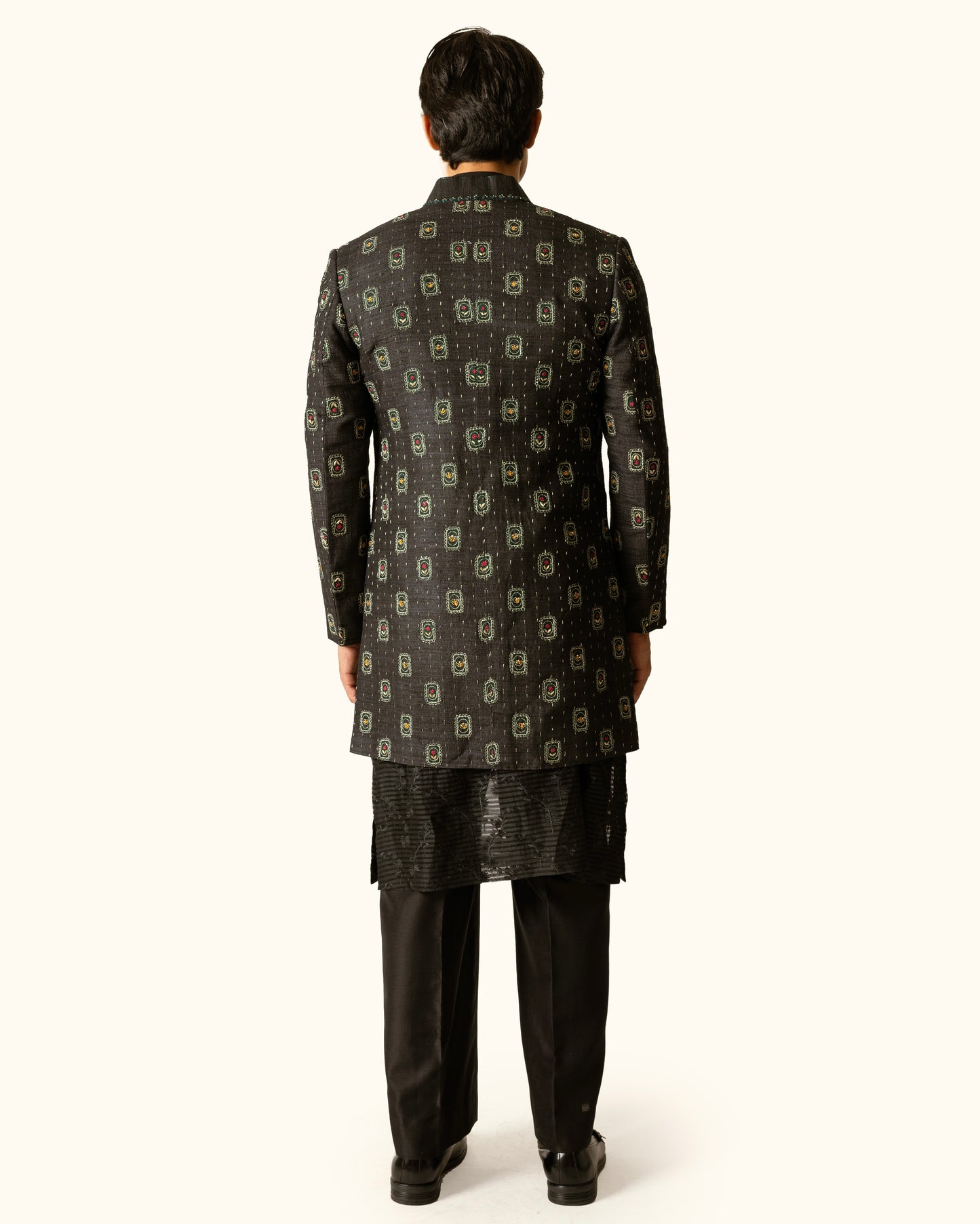 Black Tonal Indo-Western in Raw Silk