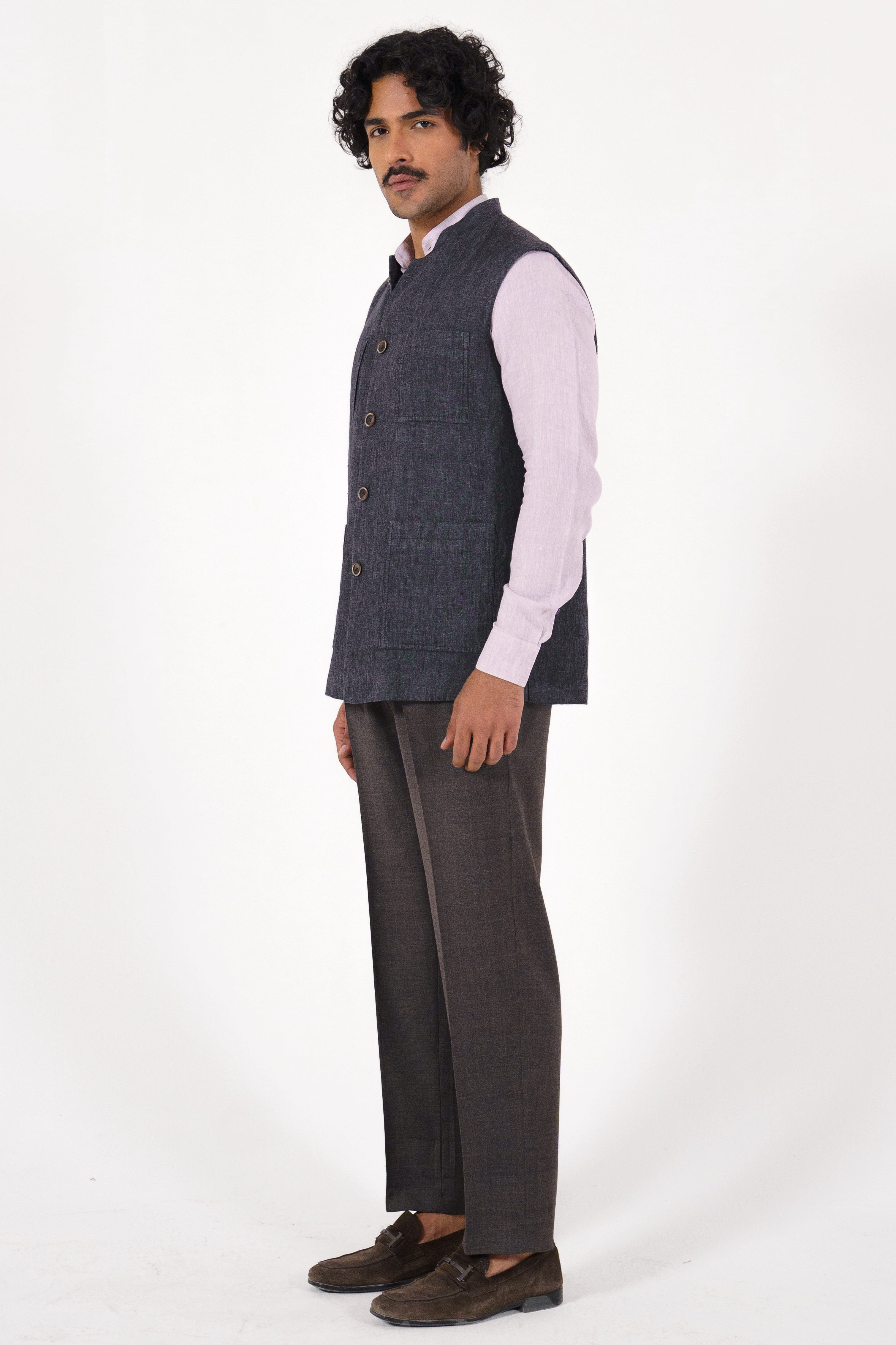 Safar Sadri In Grey Linen