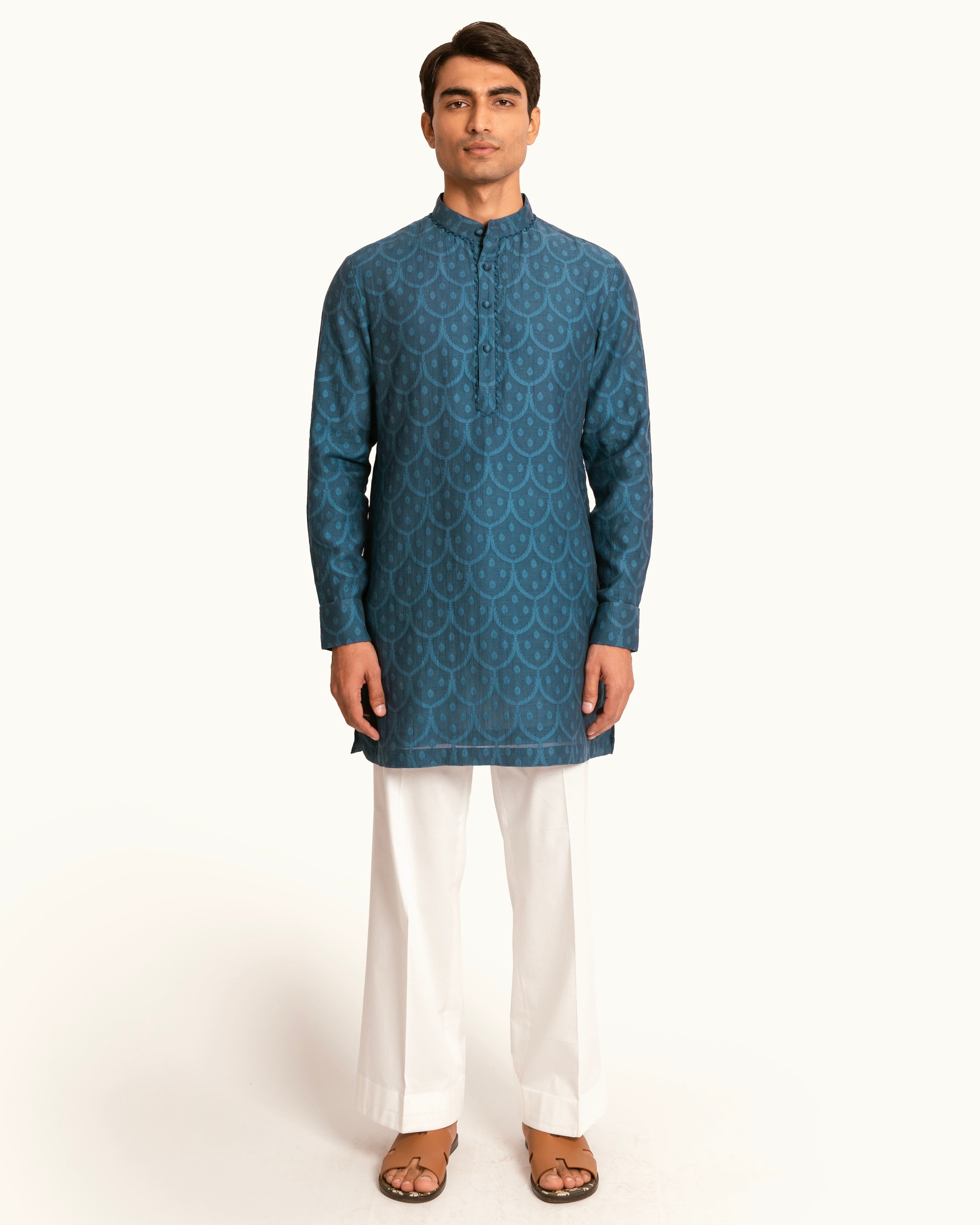 Blue Pattern Chanderi Kurta Set