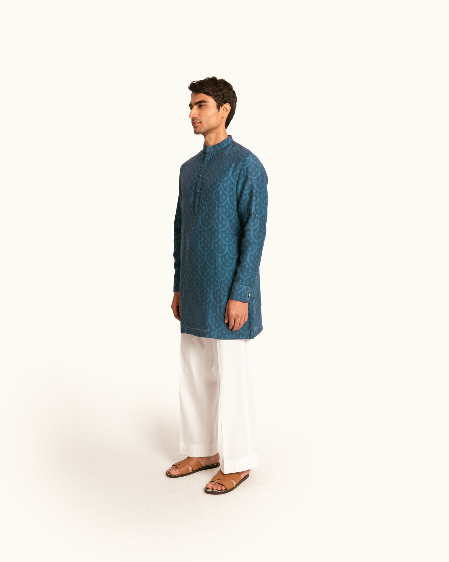Blue Pattern Chanderi Kurta Set