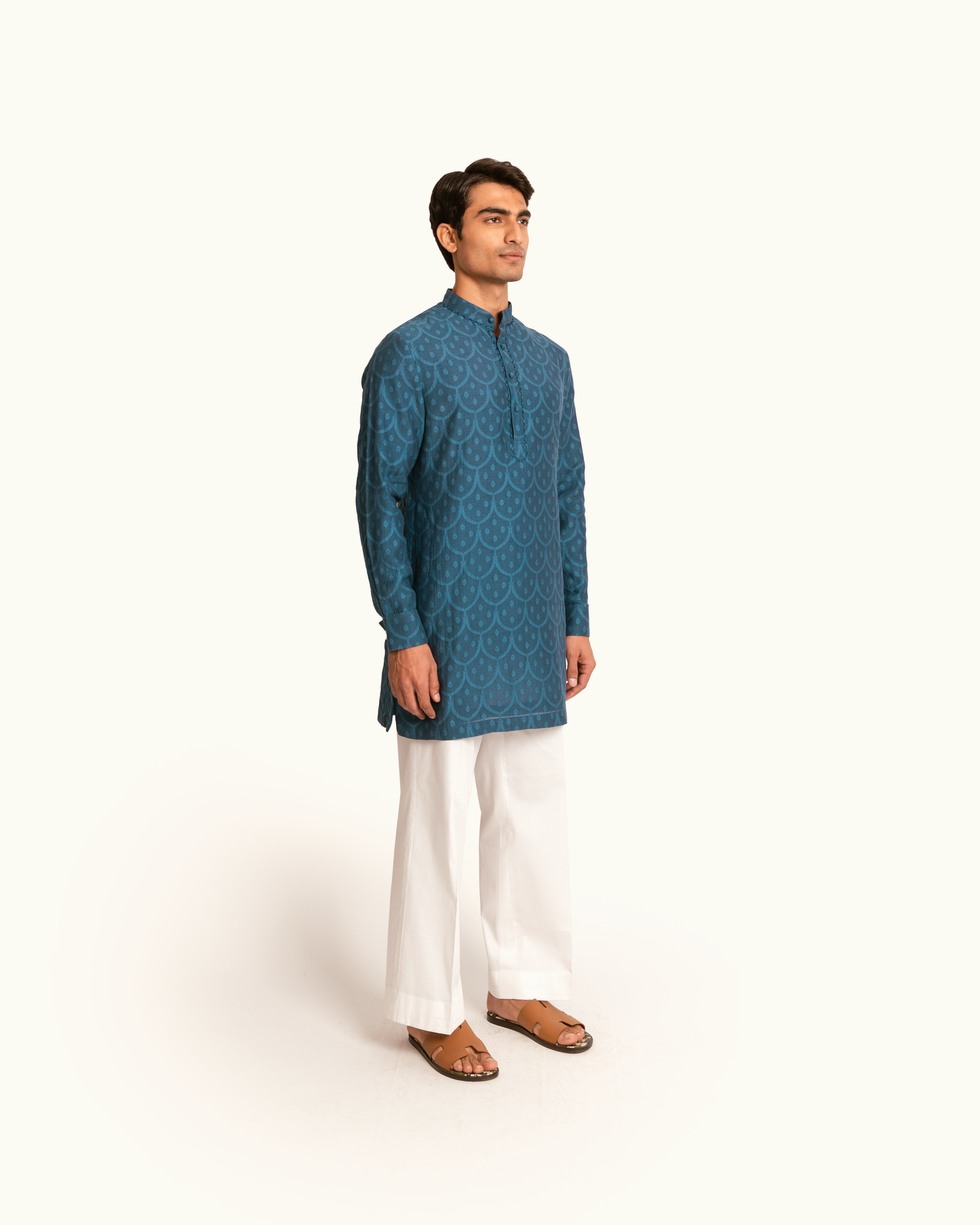 Blue Pattern Chanderi Kurta Set