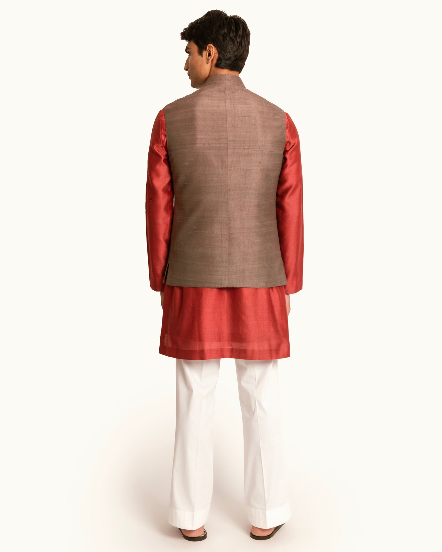 Raw Silk Sadri in Brown with Butterfly Motif