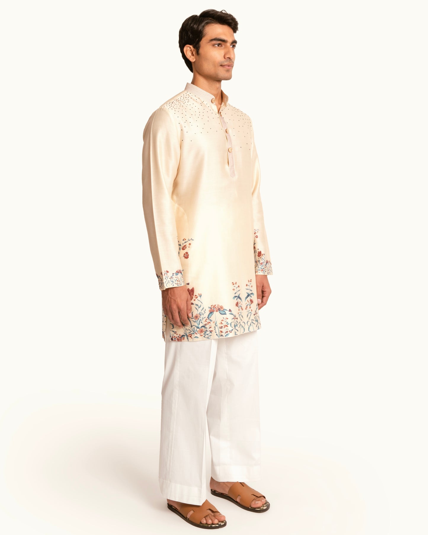 Cream Printed Floral Kurta Set